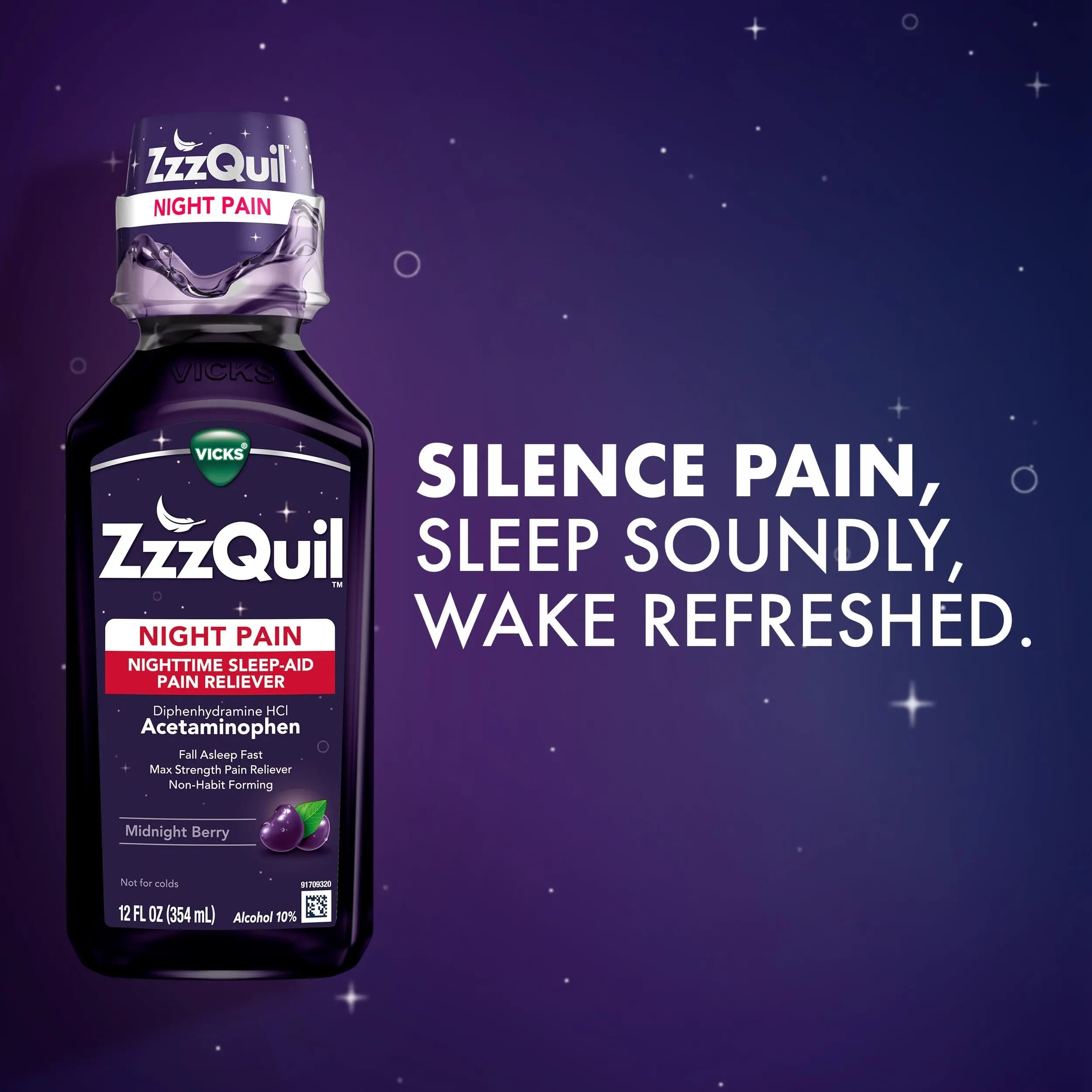 ZzzQuil Liquid, Max Strength Pain Reliever, Nighttime Sleep Aid Liquid, Acetaminophen 1000mg, Diphenhydramine 50mg HCI, Non-Habit Forming, Midnight Berry Flavored, 2 Pack, 24 FL OZ ZzzQuil buy supplements canada