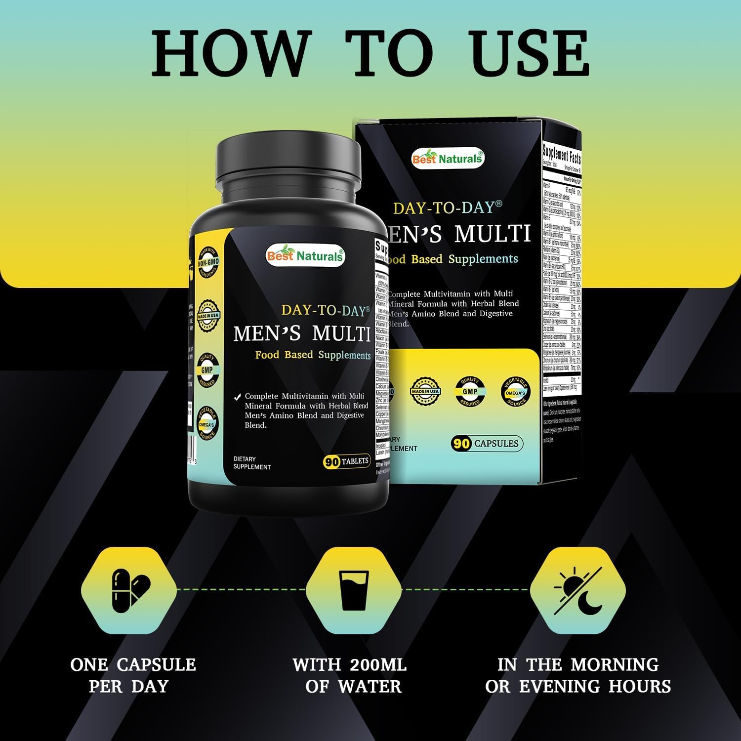 Best Naturals Day-to-Day Men's Multivitamin Food Based Supplement with Vitamin A, L-Arginine, L-Glutamine, L-Lysine- 90 Tablets Best Naturals buy supplements canada