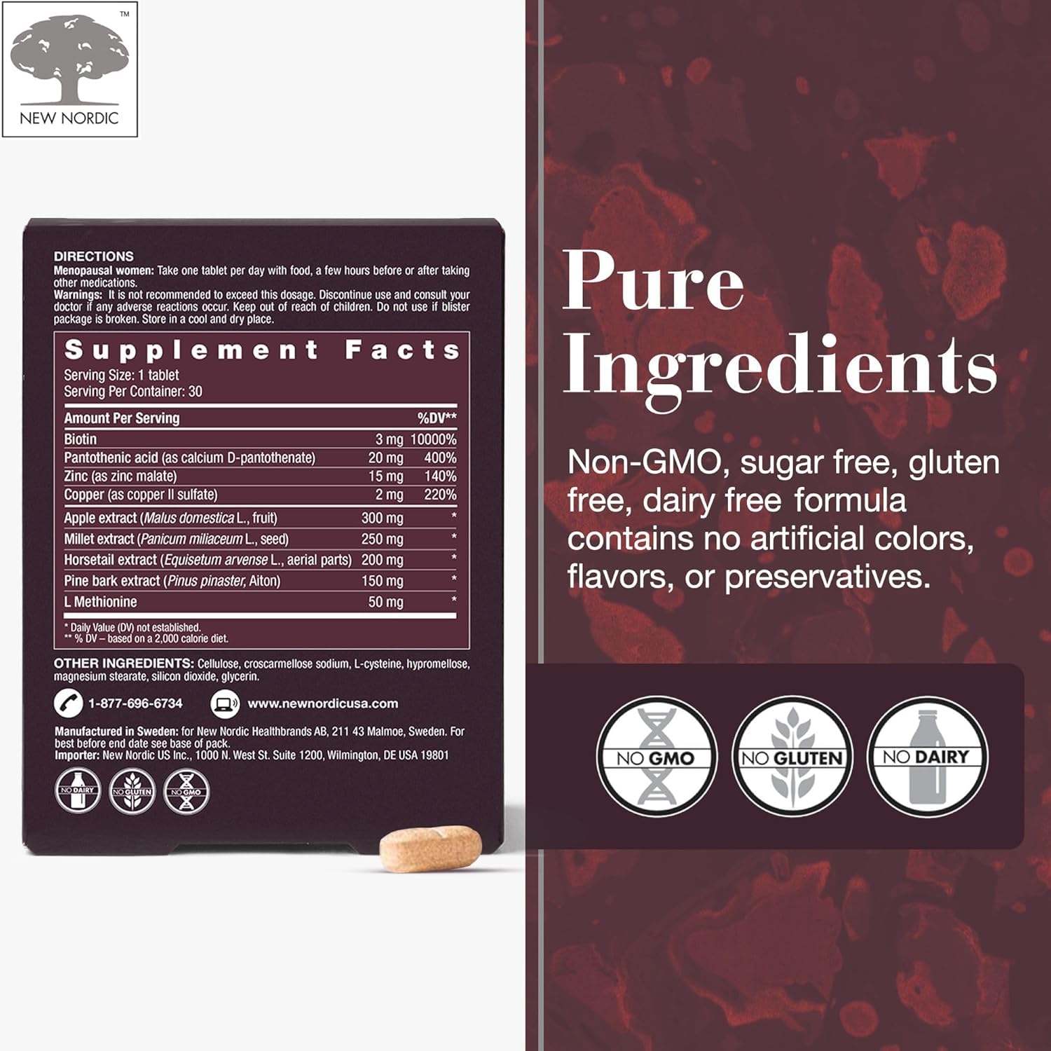 New Nordic Hair Volume Menopause, Supports Healthy Hair Growth During and After Menopause, Pine Bark and Annurca Apple Extract, 30 Tablets NEW NORDIC buy supplements canada