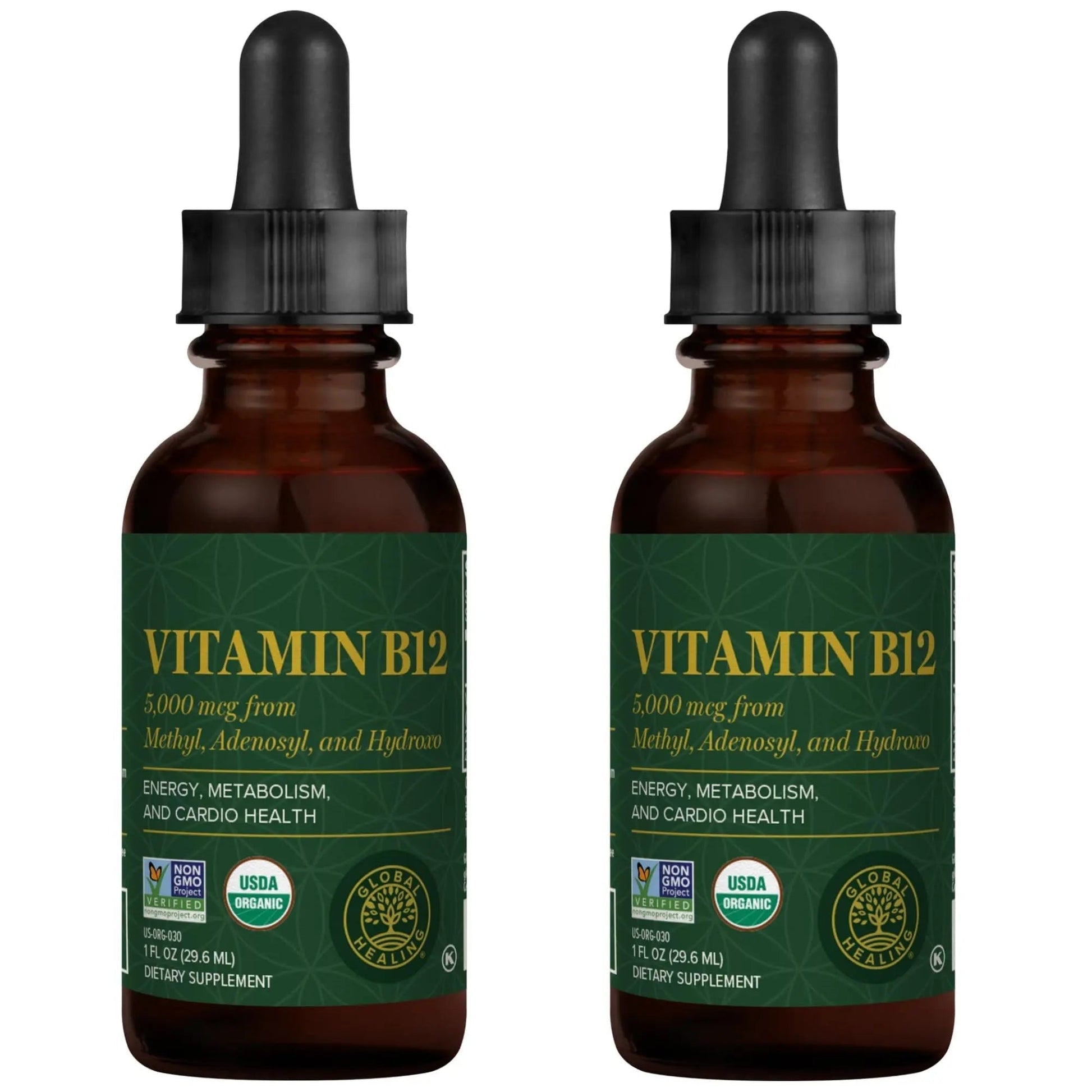Global Healing Center - Vitamin B12 5000 mcg, Organic Sublingual Liquid Drops | 3-in-1 Methylcobalamin, Adenosylcobalamin, Hydroxo Blend, 1 Fl Oz (2-Pack) Global Healing Center buy supplements canada