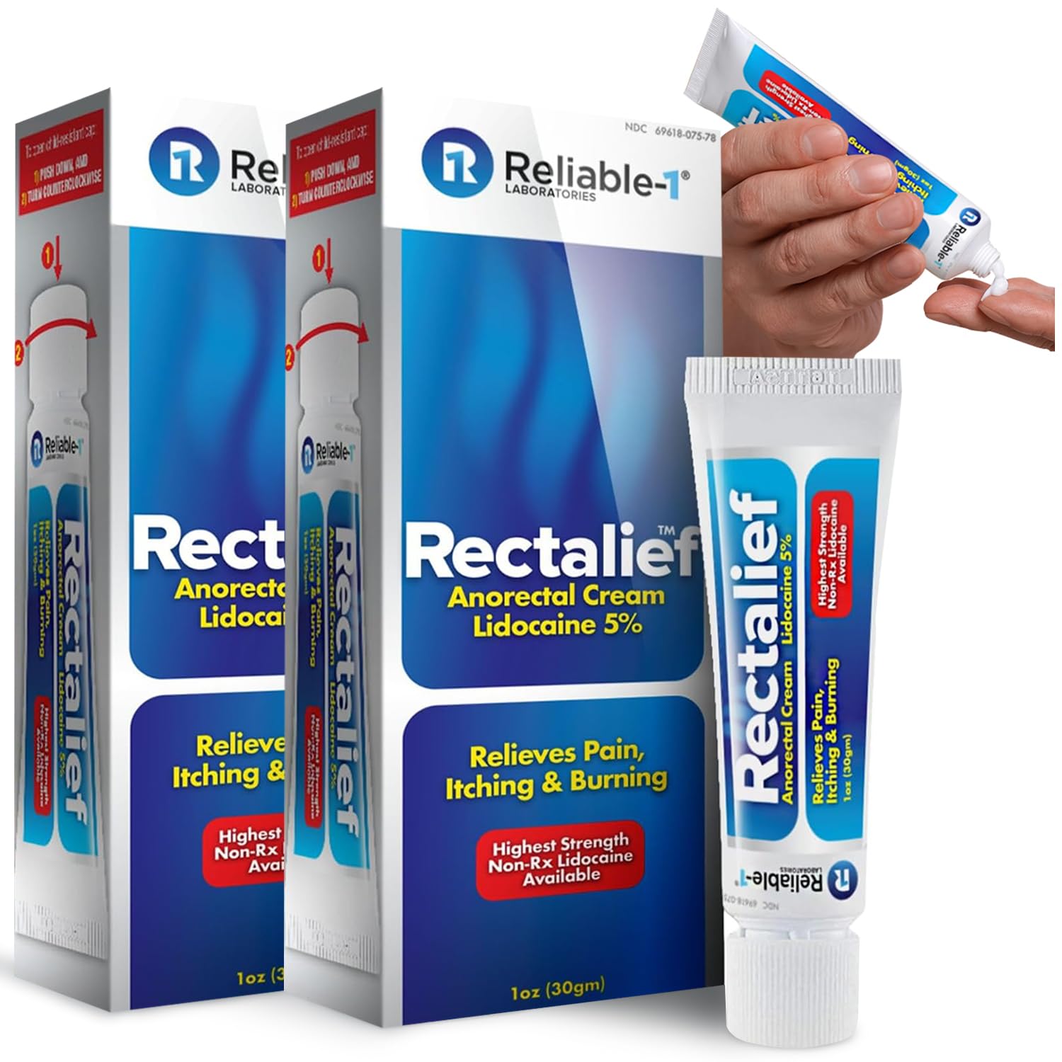 Rectalief 5% Lidocaine Hemorrhoid Cream (Max Non-RX Strength) Reliable-1 Laboratories Soothing Anorectal, Numbing Hemorrhoidal Ointment - Pain, Itching, & Burning, Strongest OTC Anal Treatment, 2-Pack Reliable-1 Laboratories buy supplements canada