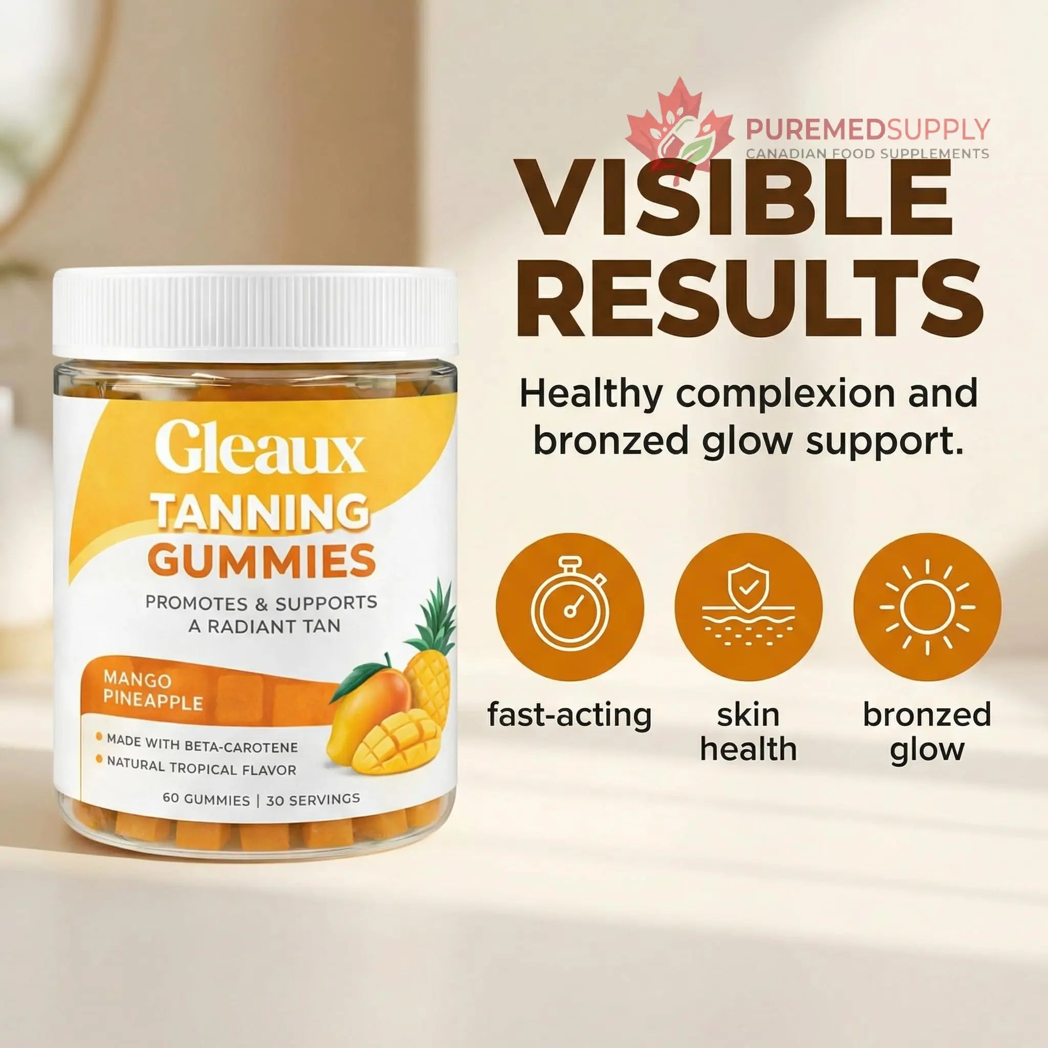DXWXH Gleaux Tanning Gummies, Tanning Gummies for Women, Sunless Radiance Support with Beta Carotene, Astaxanthin & Lycopene, for Skin Health & Complexion Support, Mango Pineapple Flavor, 60 Gummies DXWXH buy supplements canada