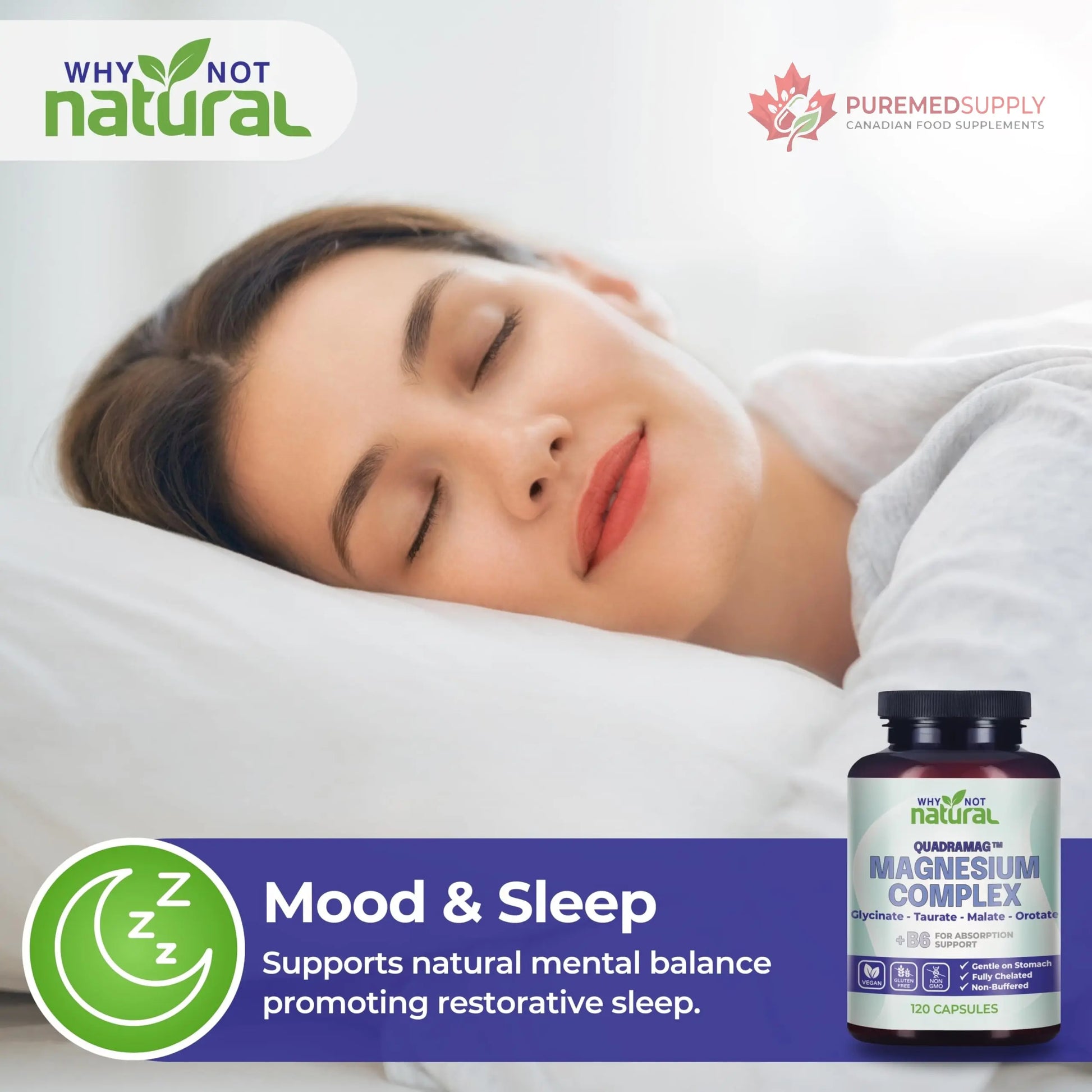 4-in-1 Magnesium Complex Supplement - Glycinate, Taurate, Malate, Orotate Blend - 300 mg per Serving, 120 Capsules Why Not Natural buy supplements canada