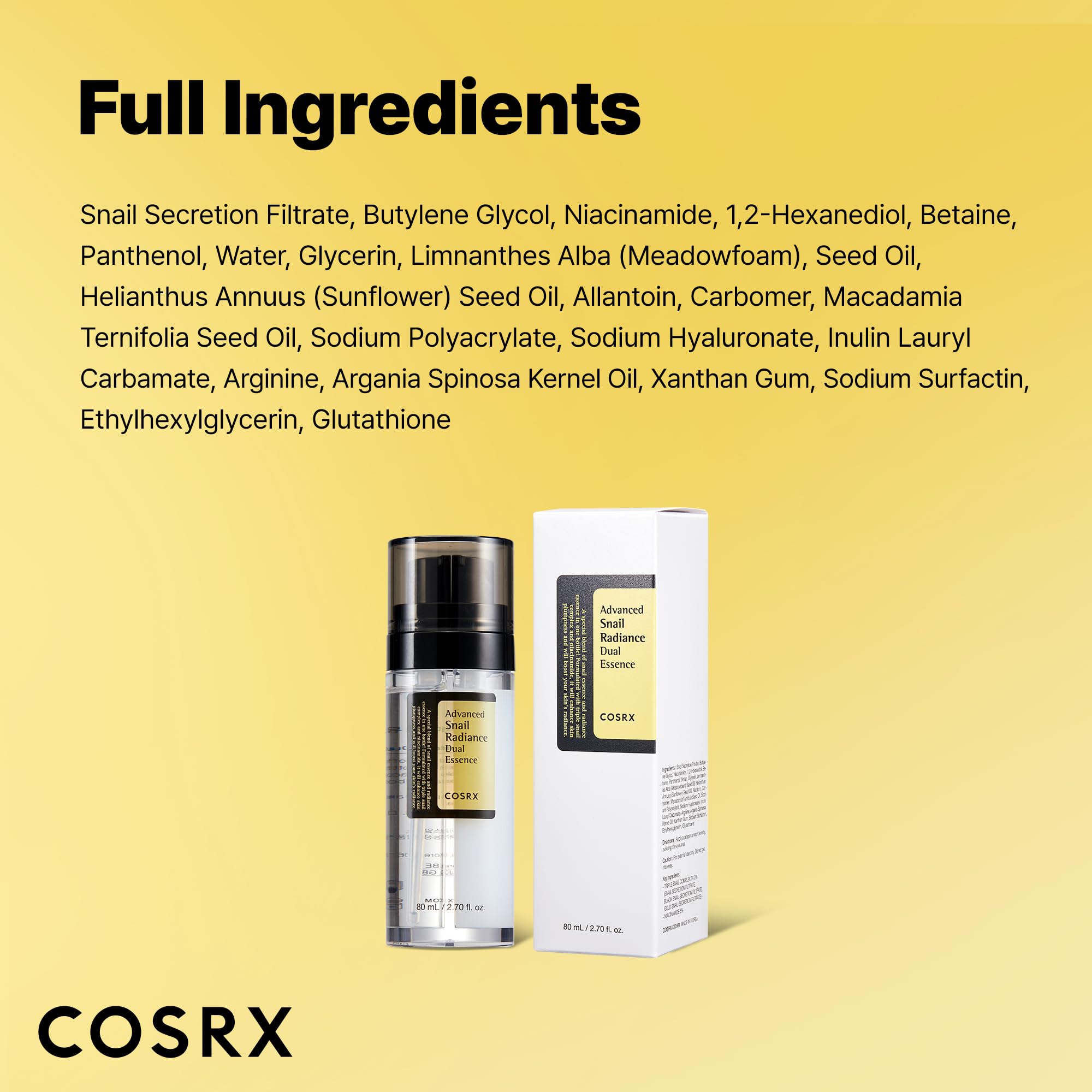COSRX Snail Mucin 74% + Niacinamide 5% Dual Essence, Anti Aging Face Serum for Dull Skin, Sensitive Skin, Korean Skin Care, 2.70 fl.oz / 80ml COSRX buy supplements canada