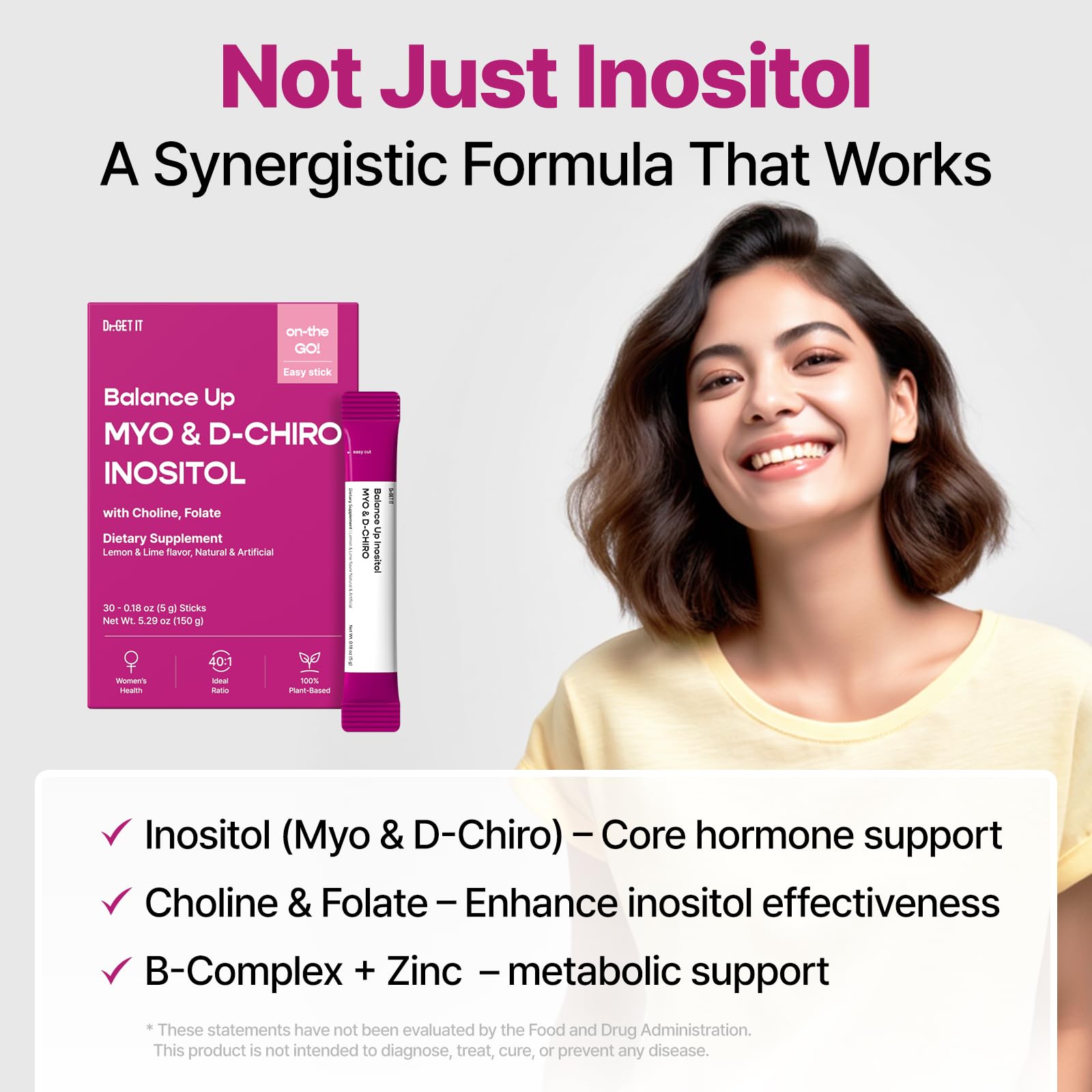 Dr.GET IT Balance Up Inositol 40:1 Myo & D-Chiro with Folate & Choline – Hormone Balance & Reproductive Health Support for Women – Lemon Lime Stick Powder, 30 Servings Dr.GET IT buy supplements canada