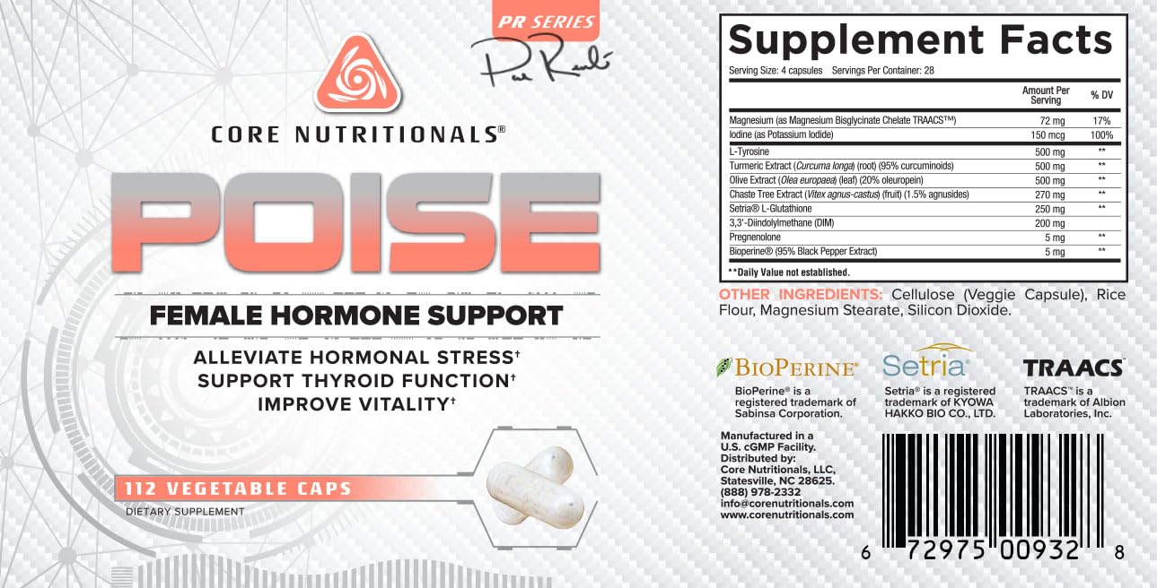 Core Nutritionals Poise Female Hormone Support | Thyroid Hormone Balance & Menstrual Support | with Magnesium & Iodine | Antioxidant Rich | 112 Vegetable Capsules Core Nutritionals buy supplements canada