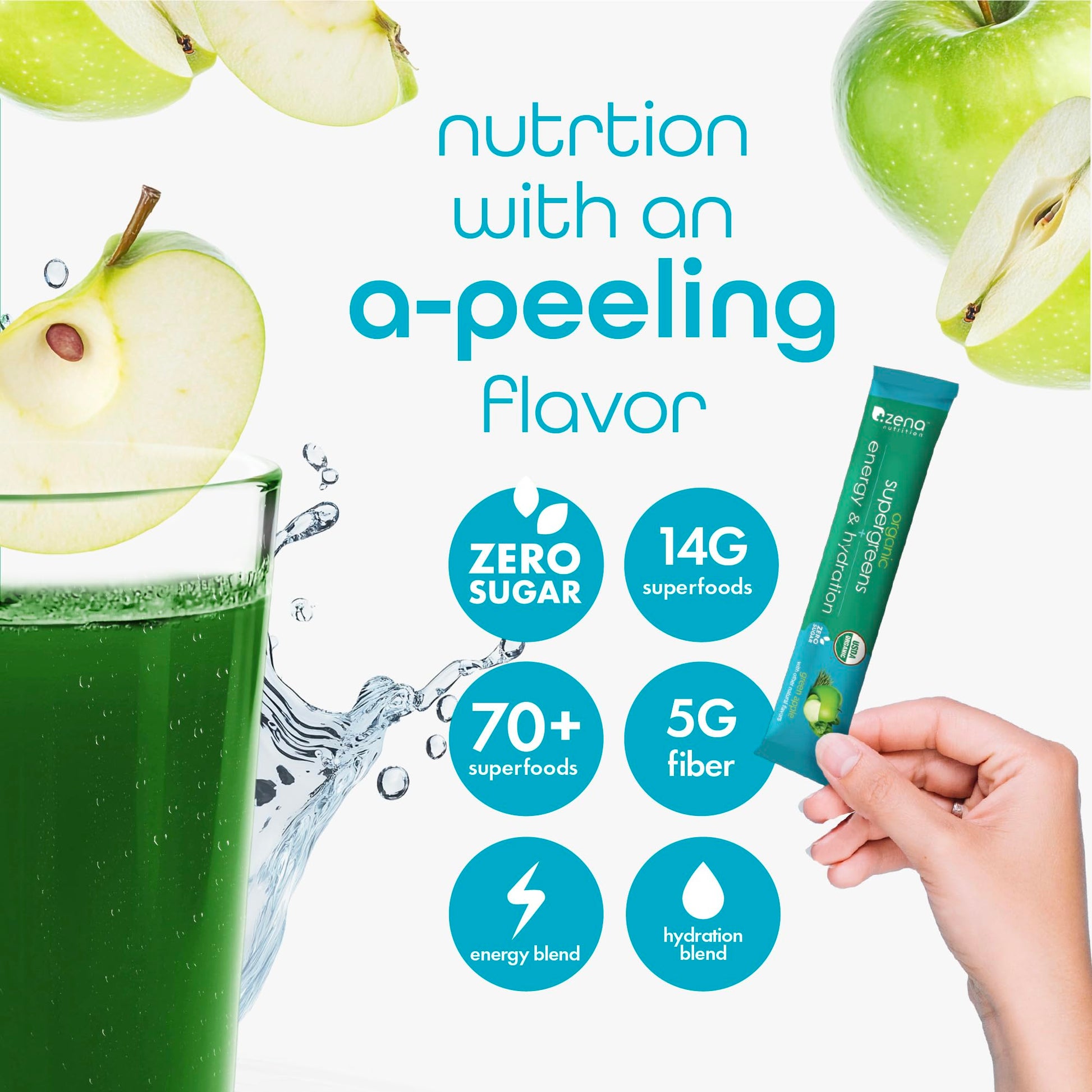 Zena Nutrition Organic Super Greens Energy & Hydration Powder, 70+ Superfoods, 0 Sugar, 5G Fiber, Spirulina, Chlorella, Prebiotics/Probiotics, Natural Caffeine + Electrolytes, 40 Drink Mix Packets Zena Nutrition buy supplements canada