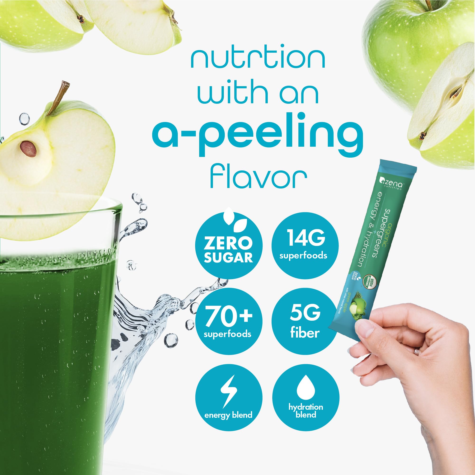 Zena Nutrition Organic Super Greens Energy & Hydration Powder, 70+ Superfoods, 0 Sugar, 5G Fiber, Spirulina, Chlorella, Prebiotics/Probiotics, Natural Caffeine + Electrolytes, 40 Drink Mix Packets Zena Nutrition buy supplements canada