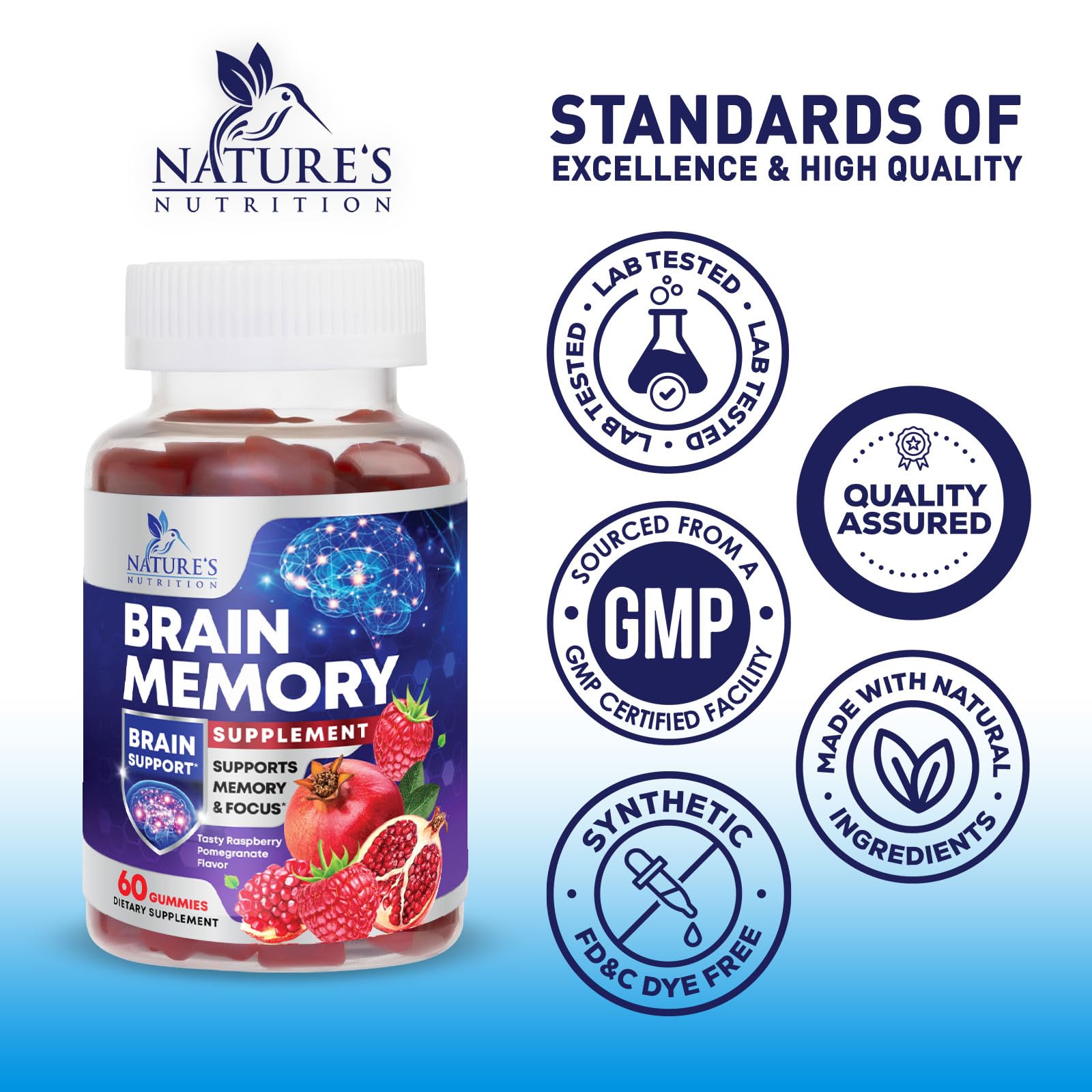 Brain Supplements for Memory & Focus Gummies - Brain Health Clarity with B6 B12 & Phosphatidylserine - Natural Nootropics Cognitive Concentration & Alertness Support Vitamins - 60 Vegan Gummies Nature's Nutrition buy supplements canada