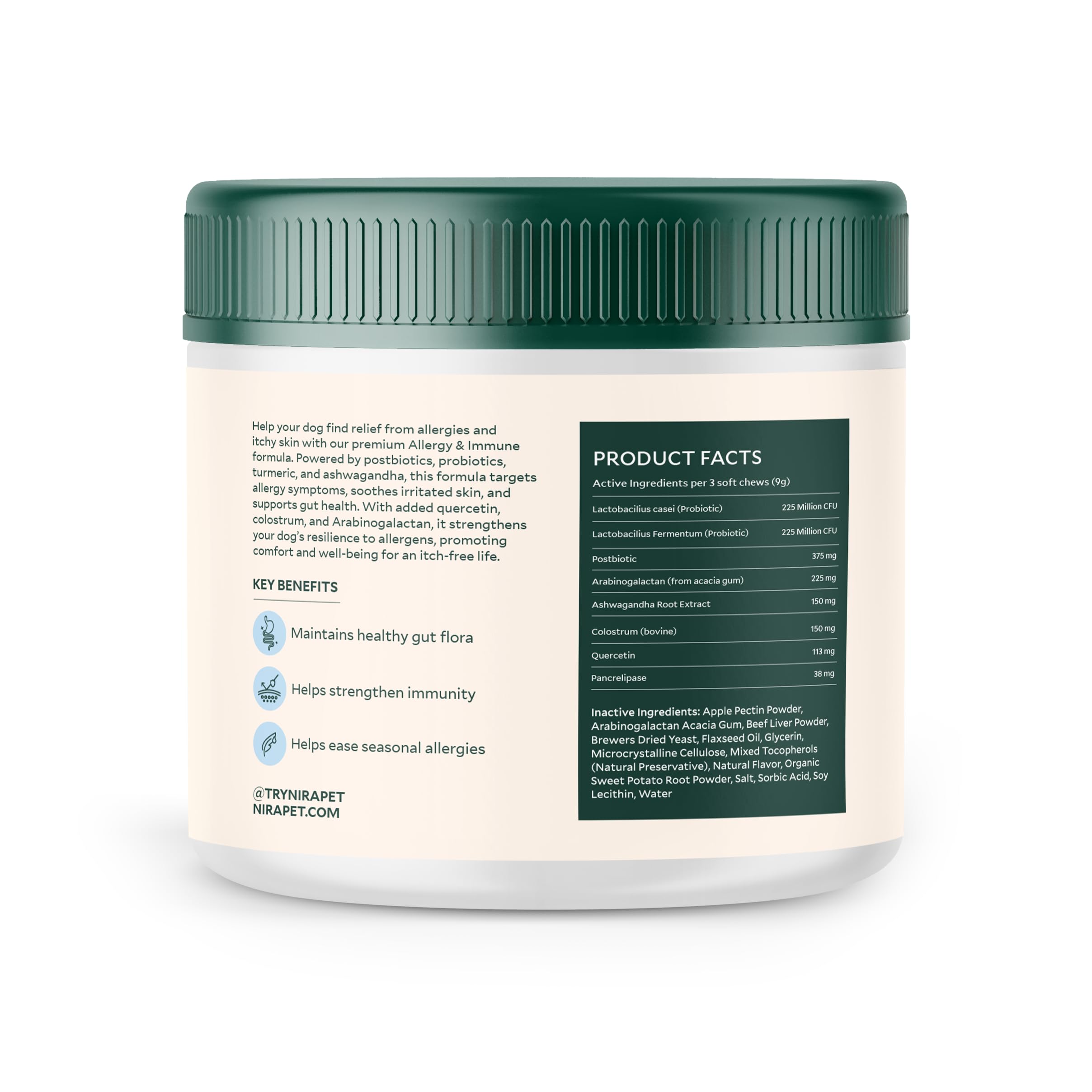 Nira Pet Probiotics for Dogs – 60 Beef-Flavored Chews with Postbiotics, Colostrum, Ashwagandha & Lactobacillus – Supports Gut Health, Immunity, Diarrhea, Gas & Stress Nira Pet buy supplements canada