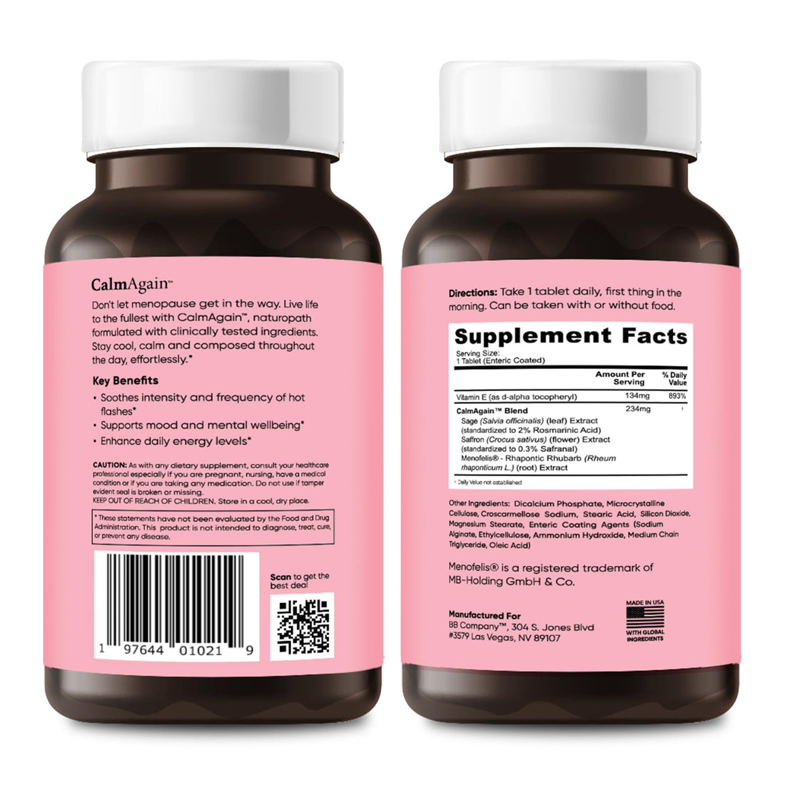BB Company CalmAgain for Menopause Anxiousness, Mood Balance for Women | Stay Calm, Lower Cortisol, Fewer Mood Swings | Siberian Rhubarb BB Company buy supplements canada