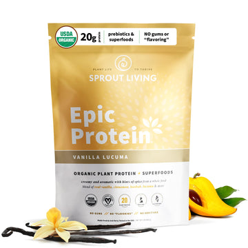 Sprout Living Epic Protein, Plant Based Protein & Superfoods Powder, Vanilla Lucuma Powder | 20 Grams Organic Protein Powder, Vegan, Non Dairy, Non-GMO, Gluten Free, Low Sugar (1 Pound, 12 Servings) Sprout Living buy supplements canada