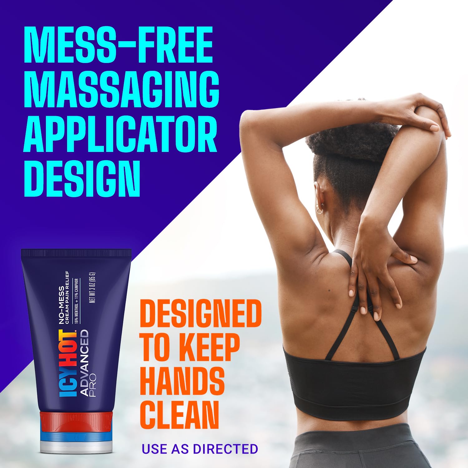 Icy Hot Advanced PRO Pain Relief No-Mess Cream with Massaging Applicator, Max Strength Pain Relief with Menthol 16% and Camphor 11% for Backaches, Joints, Muscle Strains and Arthritis, 3 oz Icy Hot buy supplements canada
