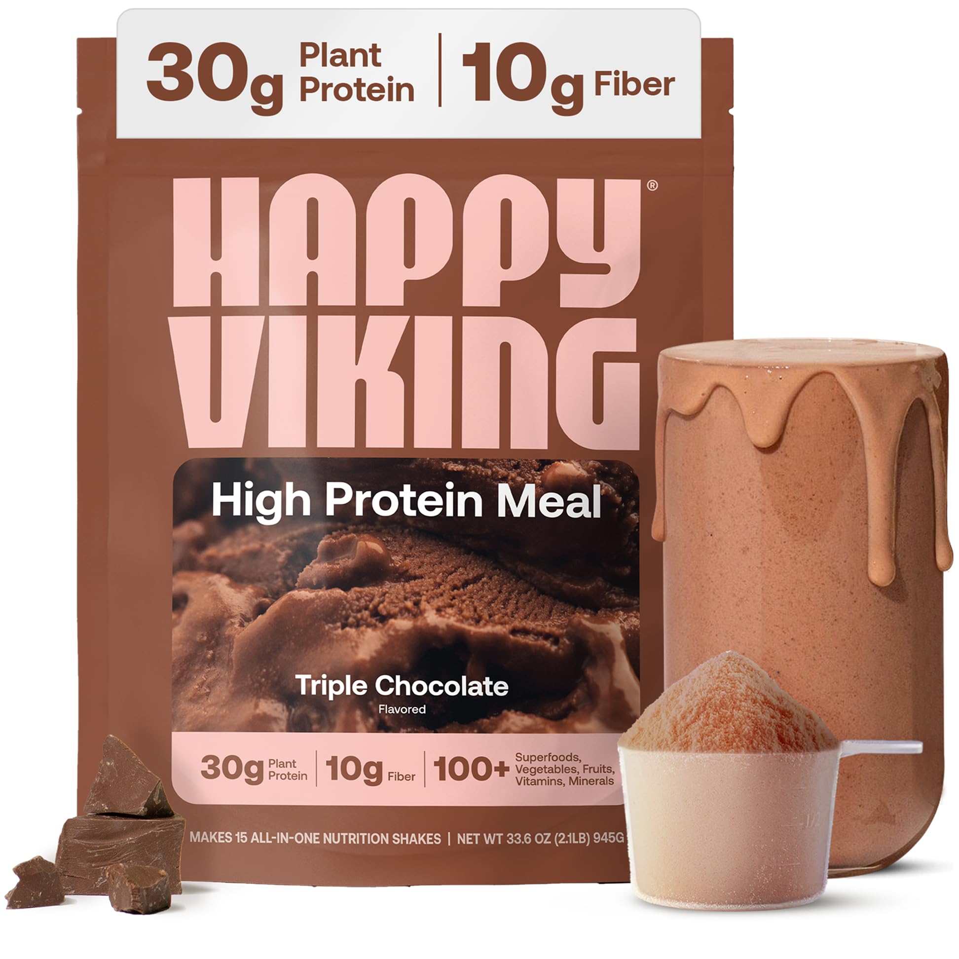 Happy Viking Plant-Based Protein Powder +100 Superfoods Chocolate Meal Replacement Shake, Created by Venus Williams, 30g Plant Protein, 10g Fiber, Vegan, Gluten-Free, Non-GMO,15 Meals Happy Viking buy supplements canada