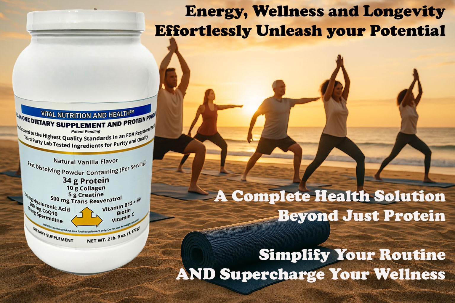 Vital Nutrition and Health All-in-One Powder: Protein, Collagen, Creatine, Resveratrol, Spermidine, Hyaluronic Acid, CoQ10 + Key Vitamins Vital Nutrition and Health buy supplements canada