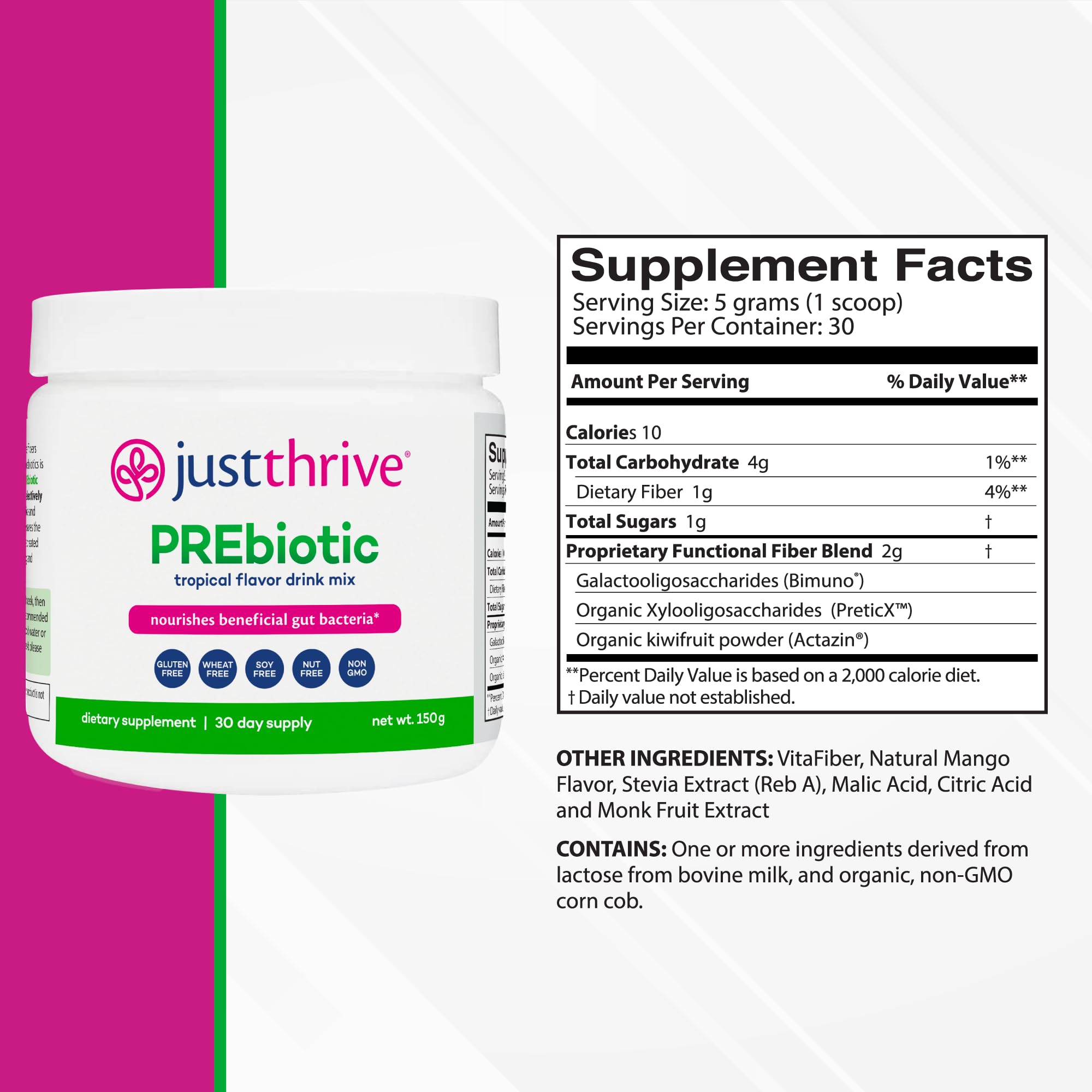 Just Thrive PREbiotic Powder - Digestive and Immune Support Supplement, 150 g Just Thrive buy supplements canada