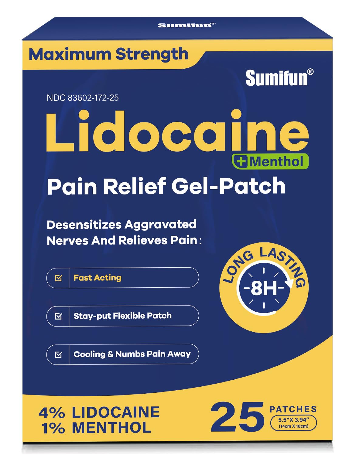 Sumifun Lidocaine Pain Relief Patches - Fast, Targeted Therapy Simple Backache, Soreness, Sprain, Joint Pain with Maximum Strength 4% Lidocaine and 1% Menthol (Large, Count, 25) Sumifun buy supplements canada