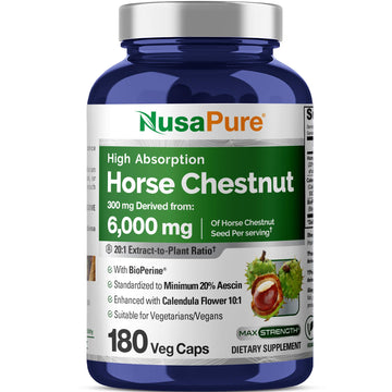 NusaPure Horse Chestnut 20:1 Extract, 300 mg Equivalent to 6,000mg 180 Veggie Caps Non-GMO, Vegan, BioPerine, Calendula Flower NusaPure buy supplements canada