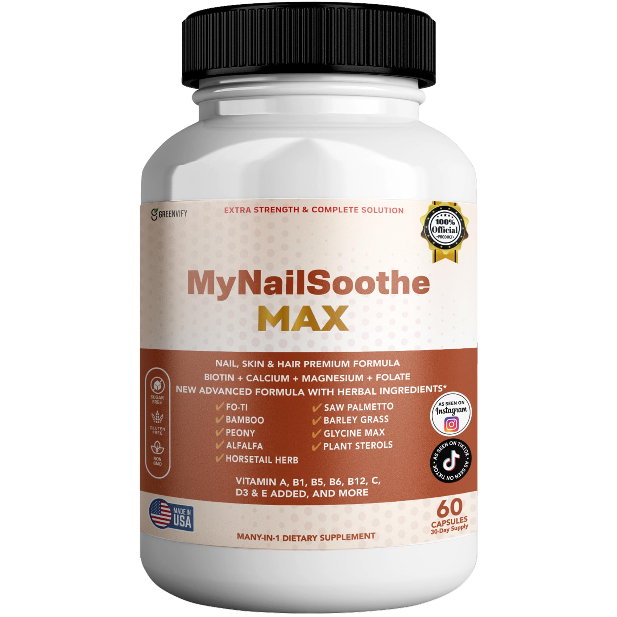 GREENVIFY MyNailSoothe MAX Hair, Skin & Nail Supplement, 60 Capsules, with Biotin 5000mcg, Vitamins, Minerals & Herbal Blend (1) GREENVIFY buy supplements canada