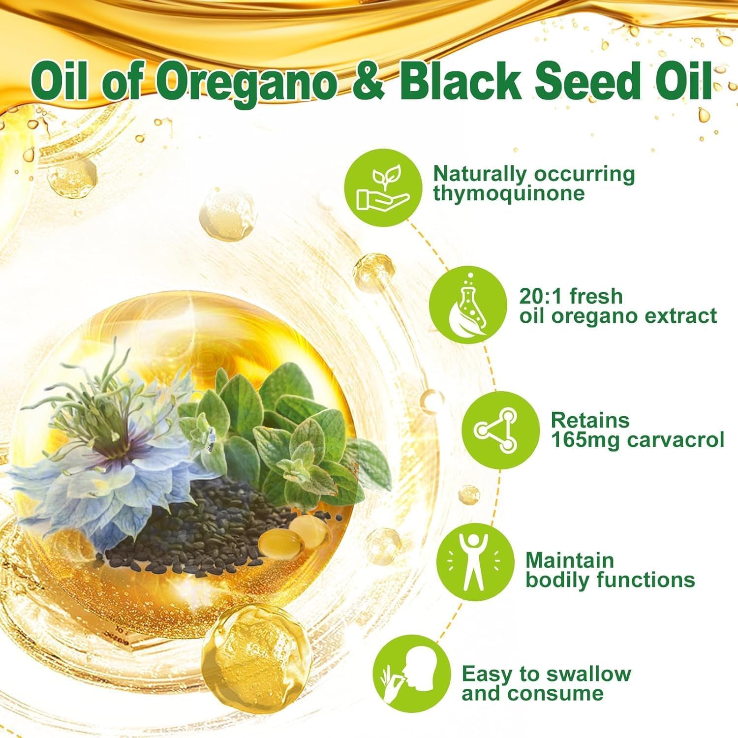Nature's live Oil of Oregano with Black Seed Oil, 2 in 1 Oregano Supplement for Immune Health, Retains High Concentrated Carvacrol & Thymoquinone Nature's live buy supplements canada