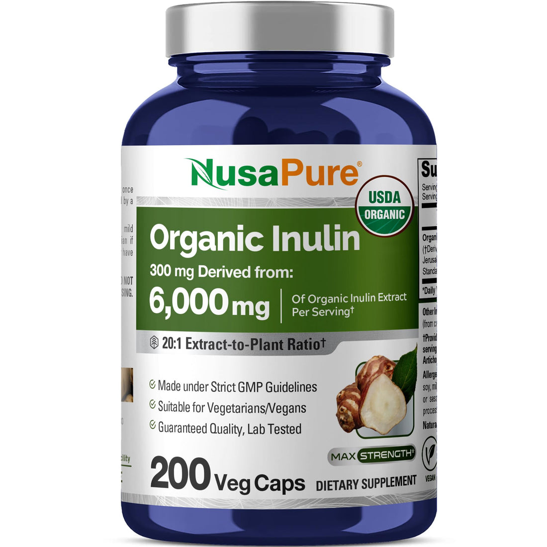 NusaPure Inulin Powder 20:1 Extract, 300 mg Equivalent to 6,000mg | 200 Veg Capsules |USDA Organic Suitable for Vegetarians, Vegan, Non-GMO Supplement NusaPure buy supplements canada