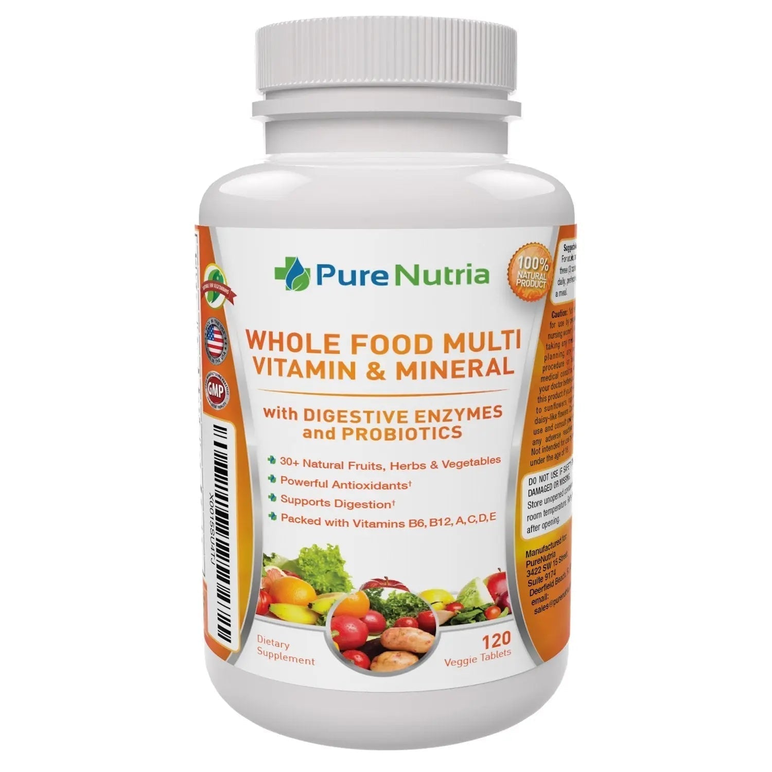 Whole Food MultiVitamin and Minerals with Probiotic Enzymes - 120 Multivitamins for Women and Men - Packed with WholeFood and Herbal Ingredients PureNutria buy supplements canada