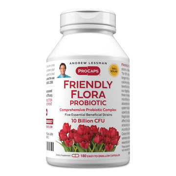 ANDREW LESSMAN Friendly Flora Probiotic 180 Capsules - 10 Billion CFU, Comprehensive Blend of Five Probiotic Strains, Powerful Immune and Digestive Support. Probiotics for Women or Men ANDREW LESSMAN buy supplements canada