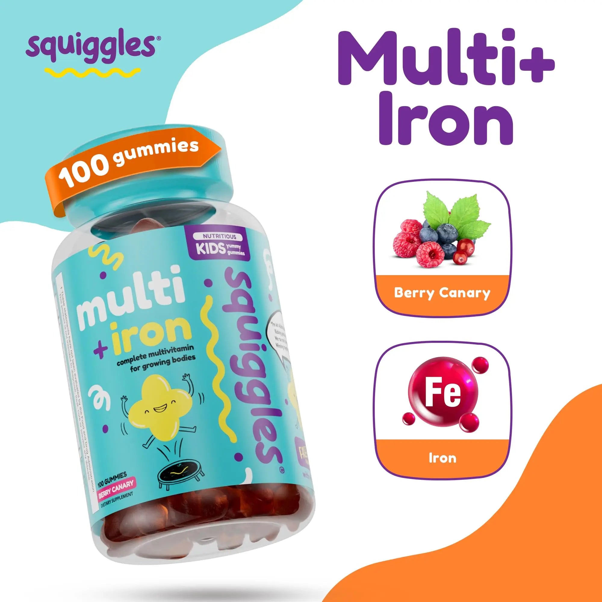 Squiggles Kids Multivitamin + Iron Gummies - Low Sugar Gummy Vitamins with Iron Supplements for Kids Squiggles buy supplements canada