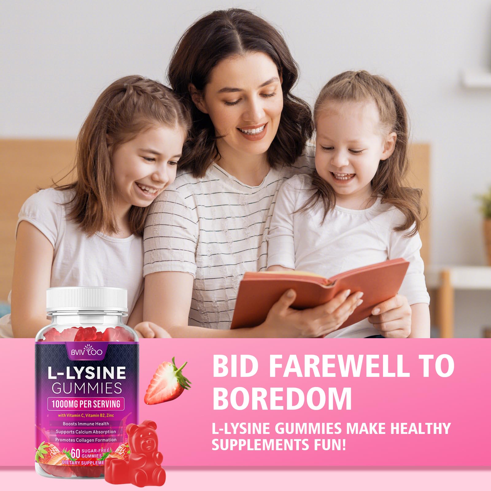 BVIVLOO L-Lysine 1000mg Gummies for Immune Support & Skin Health - High Potency Vegan Gummies, Sugar-Free, Natural Berry Flavor, Gluten-Free Chewable Supplement BVIVLOO buy supplements canada