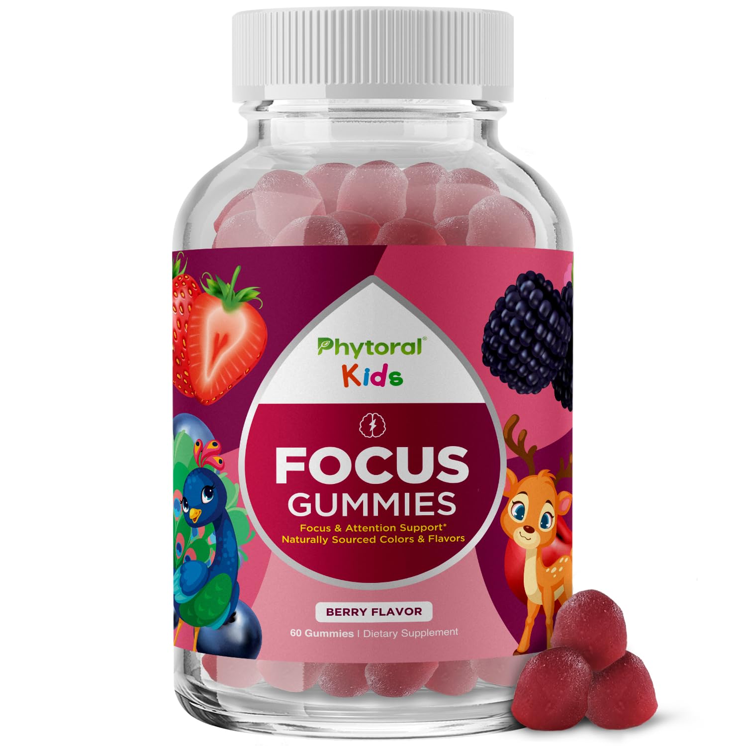 Phytoral Vegan Kids Focus Gummies - Potent Chewable Brain Support for Children - Enhances Concentration & Memory - Calming Supplements & Focus Gummies for Kids - Non-GMO & Gluten-Free - 60 Count Phytoral buy supplements canada