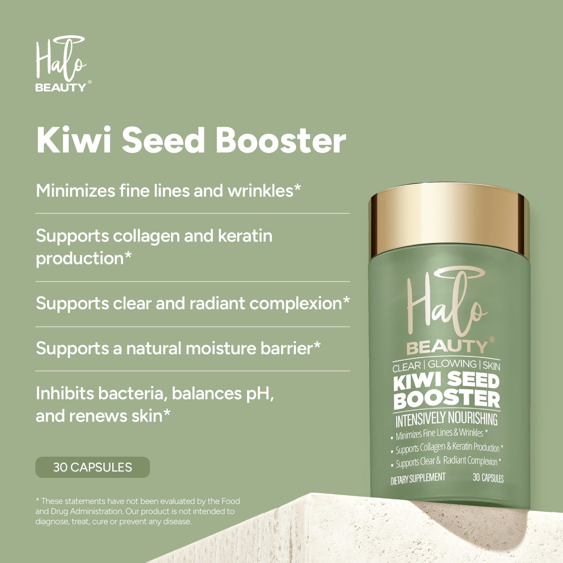 Halo Beauty Kiwi Seed Booster Skin Supplement Refill Pack | Anti-Aging Hydration & Glowing Skin Support with Kiwi Seed, Vitamin C, D3 & Zinc | Vegan Collagen Support Capsules | 1-Month Supply Halo Beauty buy supplements canada