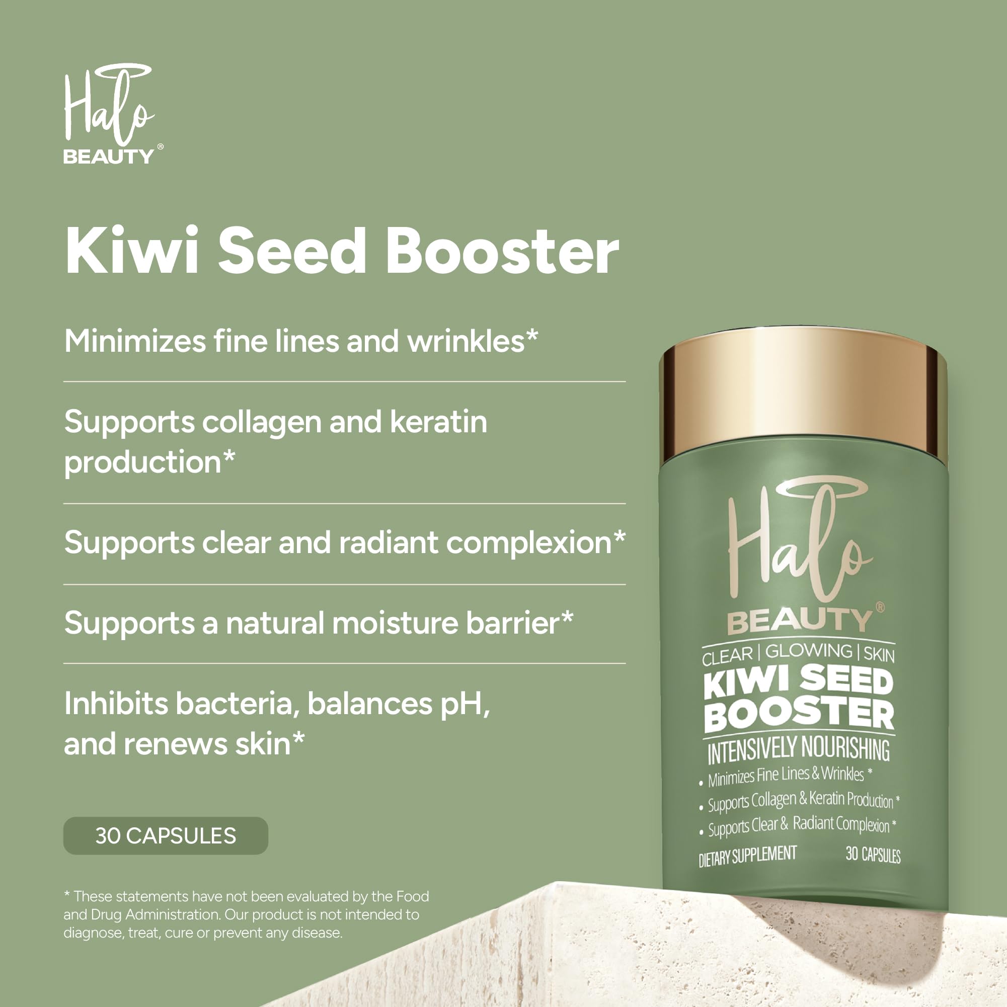 Halo Beauty Kiwi Seed Booster Skin Supplement Refill Pack | Anti-Aging Hydration & Glowing Skin Support with Kiwi Seed, Vitamin C, D3 & Zinc | Vegan Collagen Support Capsules | 1-Month Supply Halo Beauty buy supplements canada
