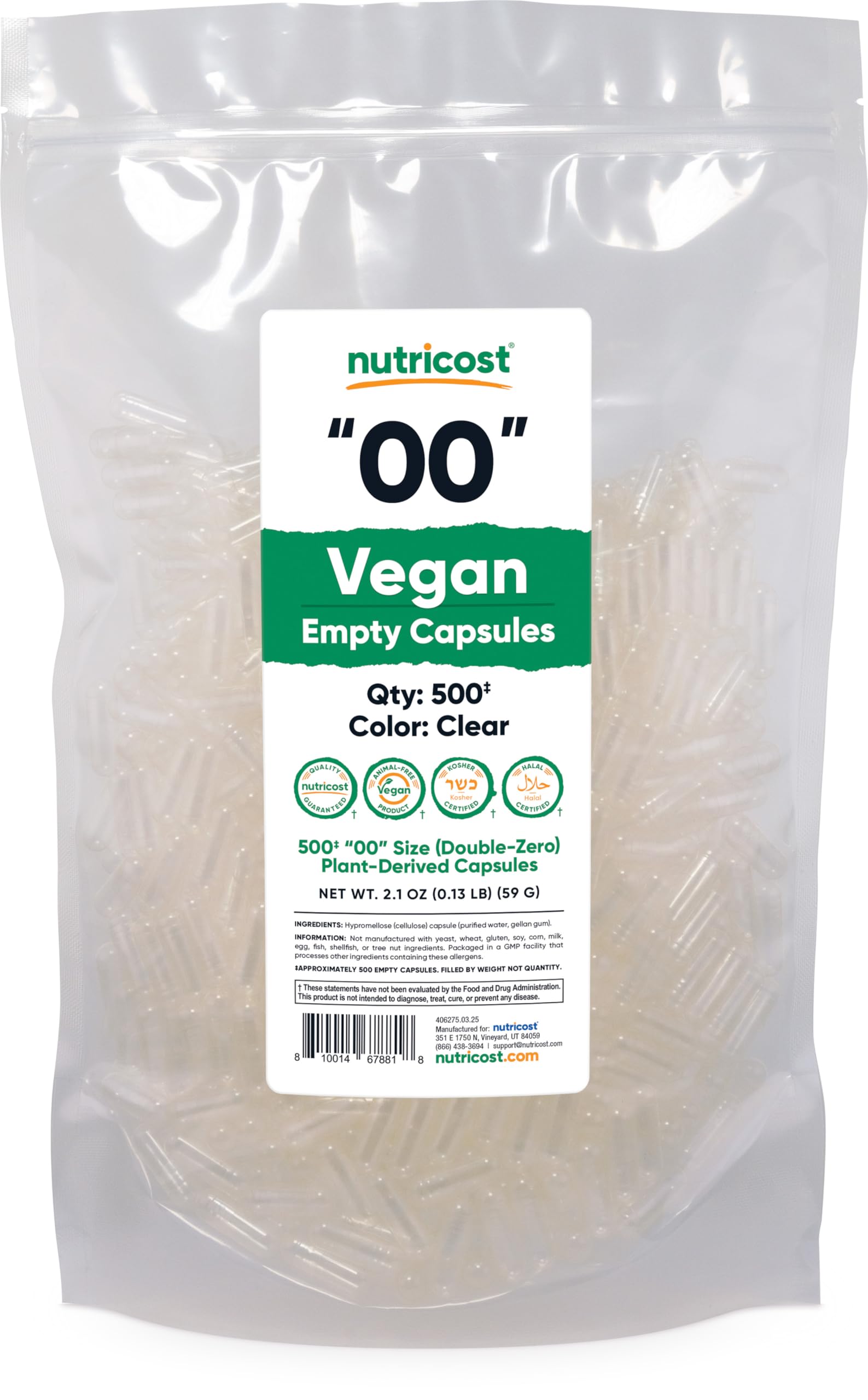 Nutricost Empty Capsules Size 00 Vegan - 500 Clear Empty Plant-Based Capsules - Kosher Certified, Halal Certified, Non-GMO, Soy Free, Gluten Free, Vegetarian Nutricost buy supplements canada