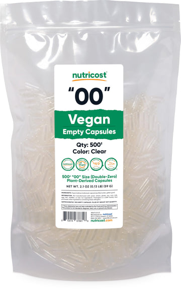 Nutricost Empty Capsules Size 00 Vegan - 500 Clear Empty Plant-Based Capsules - Kosher Certified, Halal Certified, Non-GMO, Soy Free, Gluten Free, Vegetarian Nutricost buy supplements canada