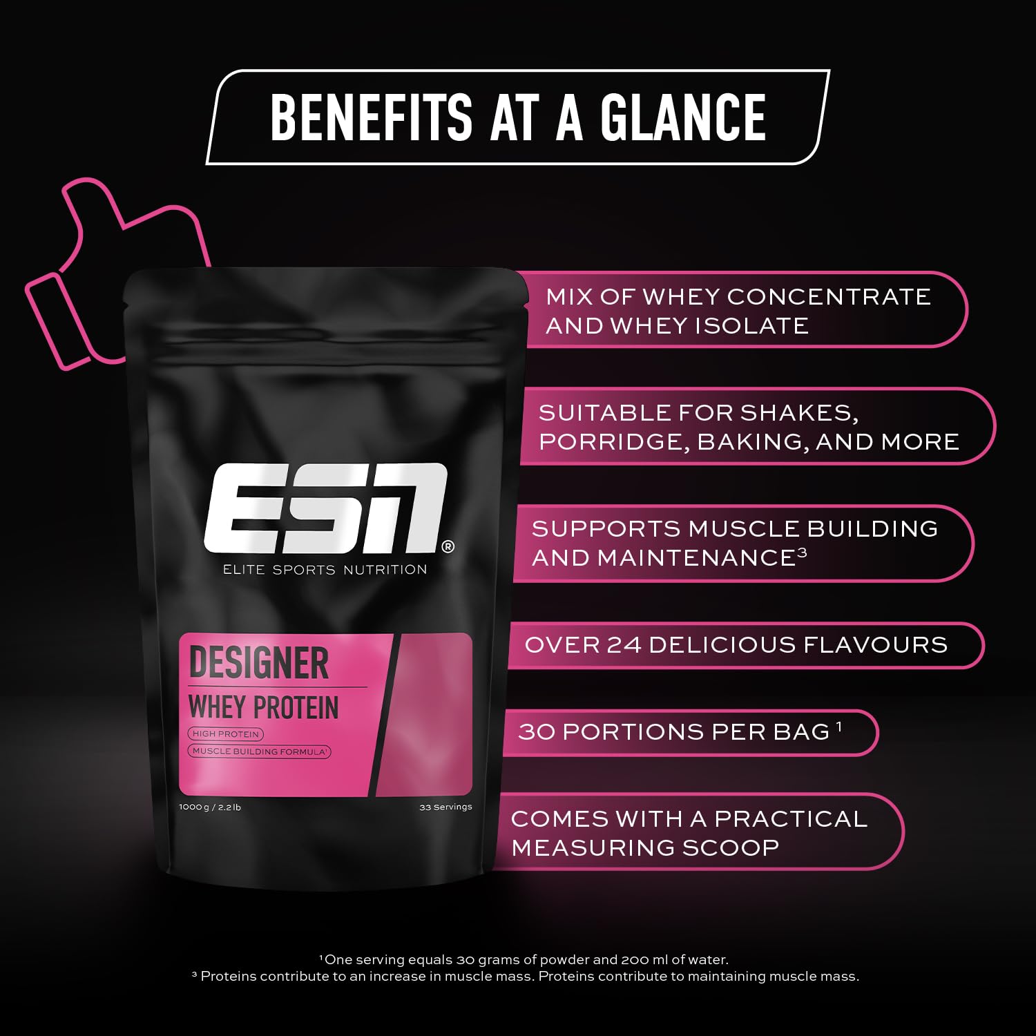 ESN Designer Whey Protein Powder, Strawberry, 1000 g, 2.2 lbs, 33 Servings ESN buy supplements canada