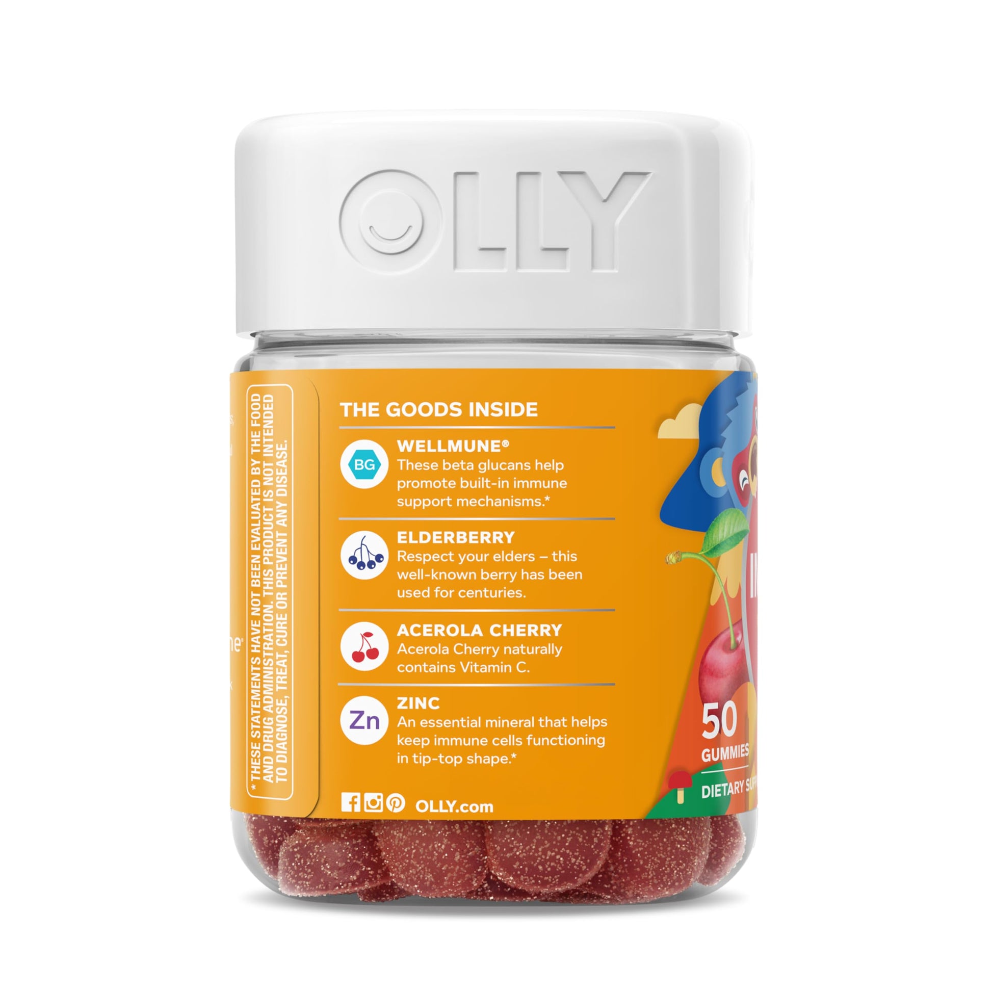 OLLY Kids Immunity Gummy, Immune Support, Wellmune, Elderberry, Vitamin C, Zinc, Chewable Supplement, Cherry - 50 Count OLLY buy supplements canada