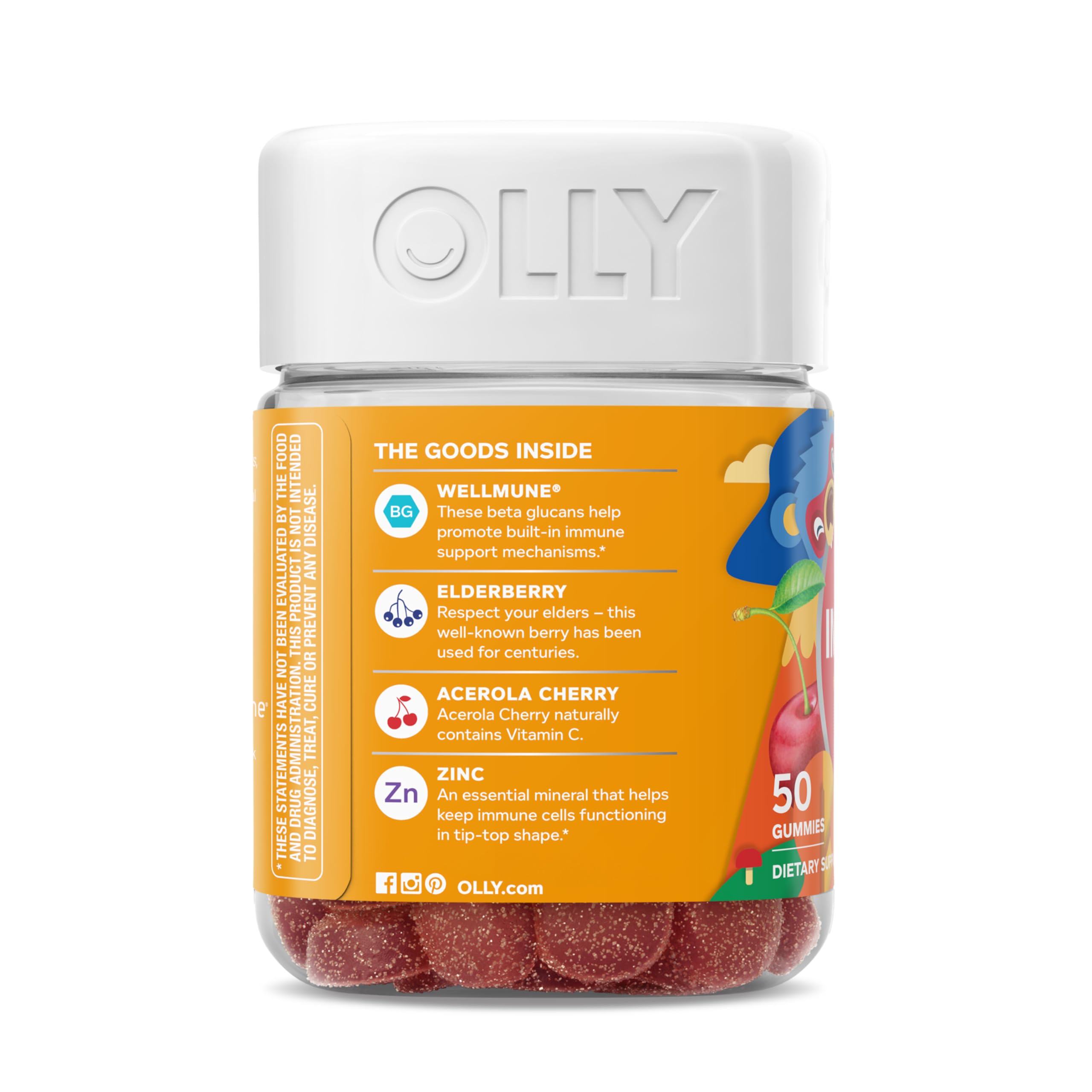 OLLY Kids Immunity Gummy, Immune Support, Wellmune, Elderberry, Vitamin C, Zinc, Chewable Supplement, Cherry - 50 Count OLLY buy supplements canada