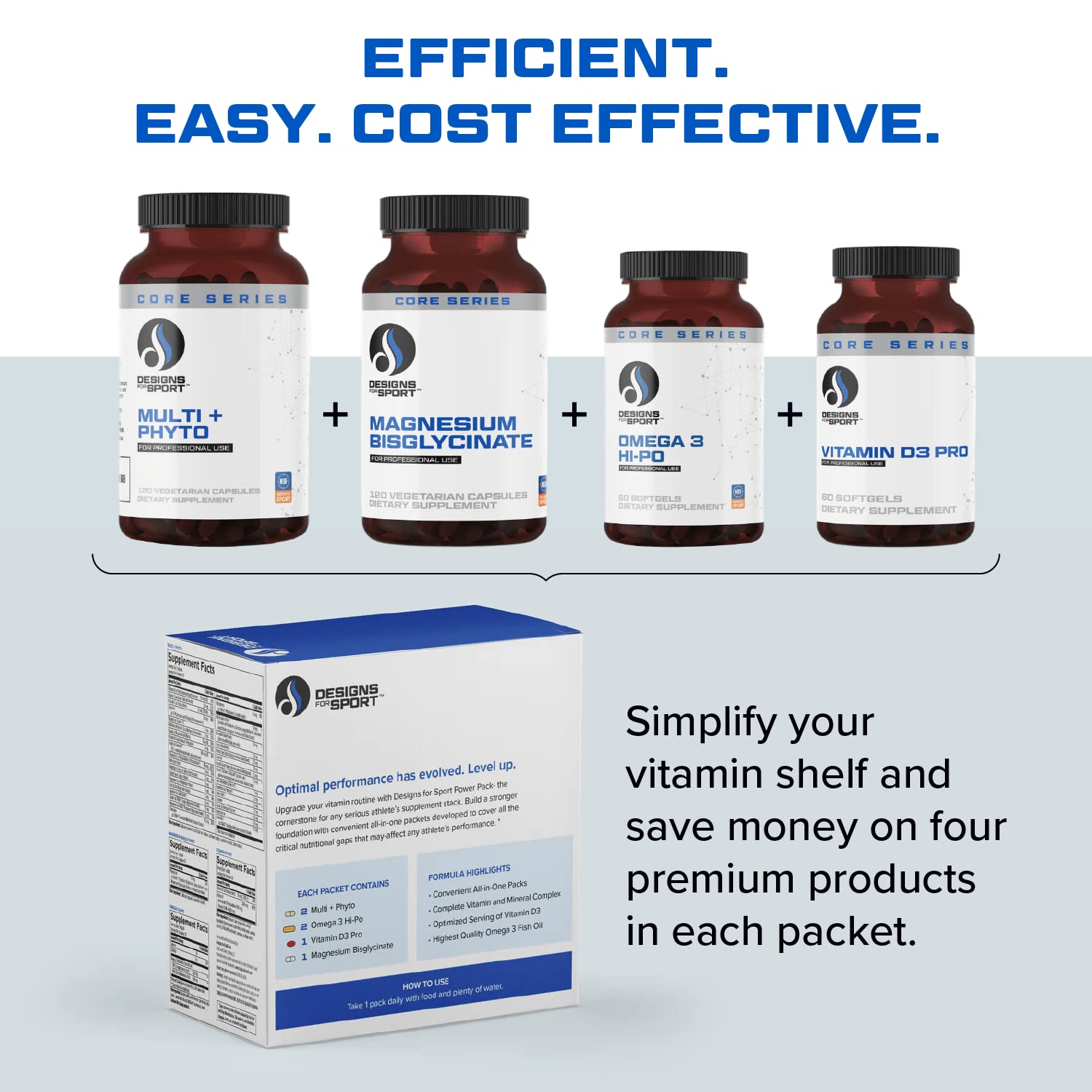 Designs for Sport Vitamin Packs - NSF Certified for Sport Power Pack with Daily Multivitamin, Fish Oil Omega-3, Magnesium Glycinate & Vitamin D3 + K - Athlete's Supplement Stack (30 Packets) Designs for Sport buy supplements canada