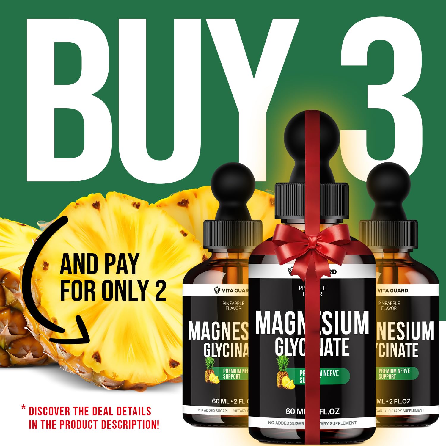 Magnesium Glycinate 500mg Liquid Drops – Sugar-Free Magnesium Supplement, Vegan Formula, 60 mL Flavor Pineapple Vita Guard buy supplements canada