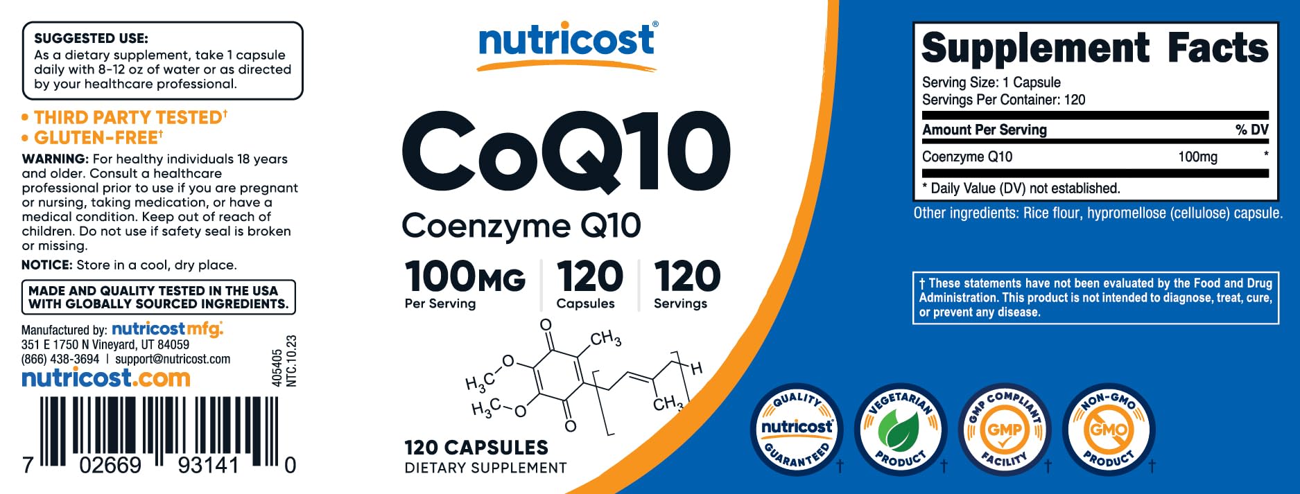 Nutricost CoQ10 100mg, 120 Vegetarian Capsules, 120 Servings - High Absorption, Vegetarian, Non-GMO, Coenzyme Q10 Nutricost buy supplements canada