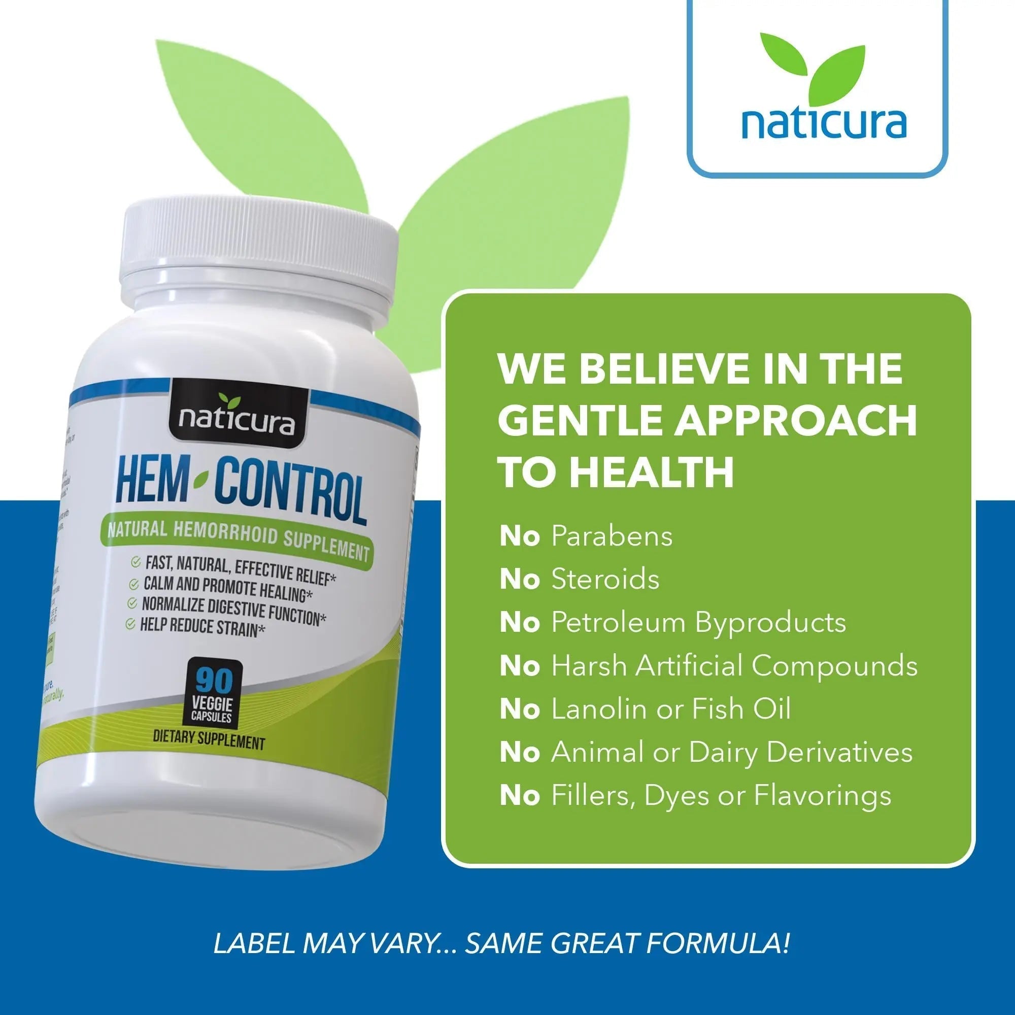 Naticura Hem-Control - Fast Effective Hemorrhoid Treatment Supplement - Powerful Formula to Promote Symptom Relief, Shrinking of Hemorrhoids, Ease Discomfort - 90 Vegan Capsules - Made in USA Naticura buy supplements canada
