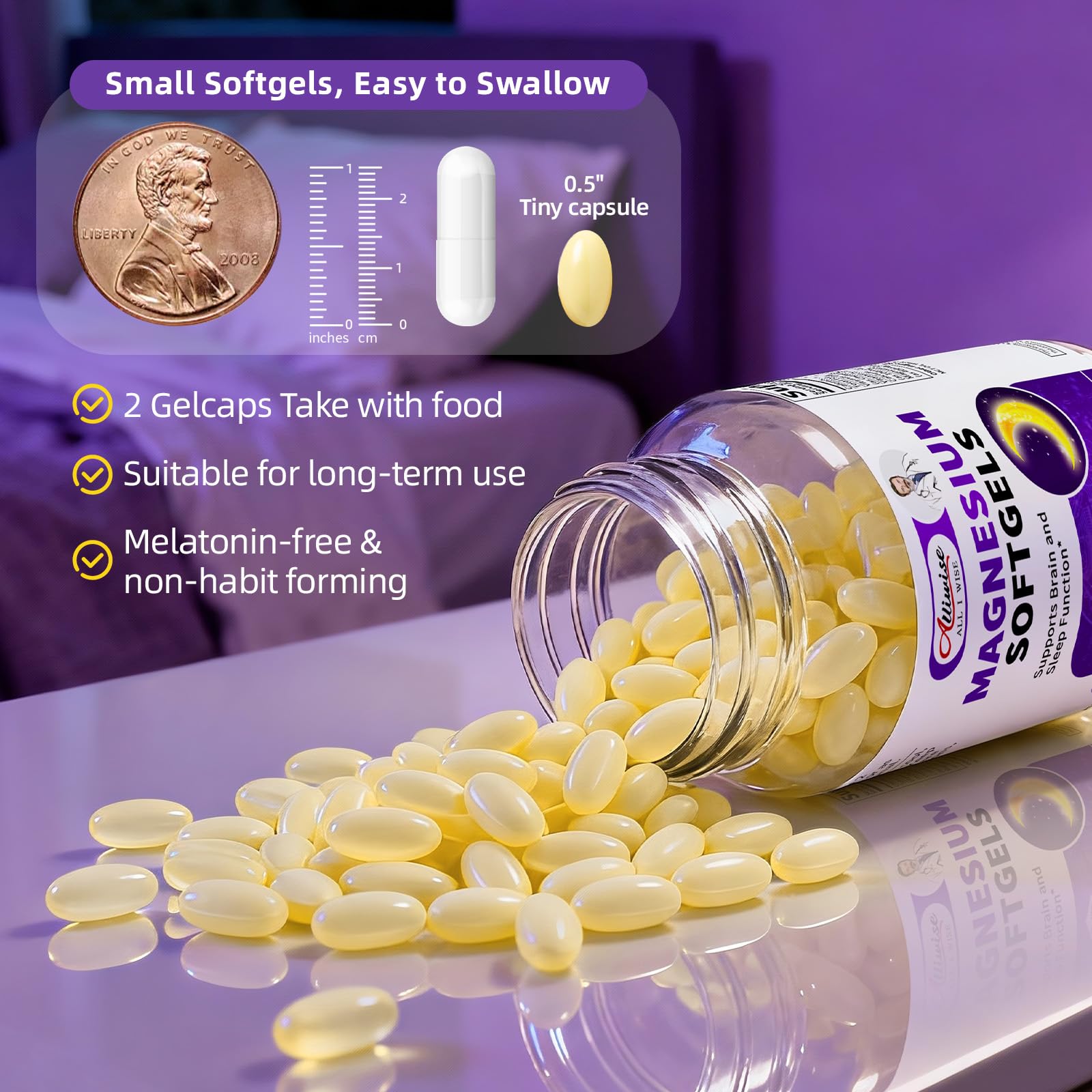 Magnesium Glycinate 400mg Softgels, Small Easy to Swallow High Absorption Magnesium Supplement, with Vitamin D3 & K2 for Sleep Relax Calm Muscle Bone* Health, 120 Gelcaps Alliwise buy supplements canada