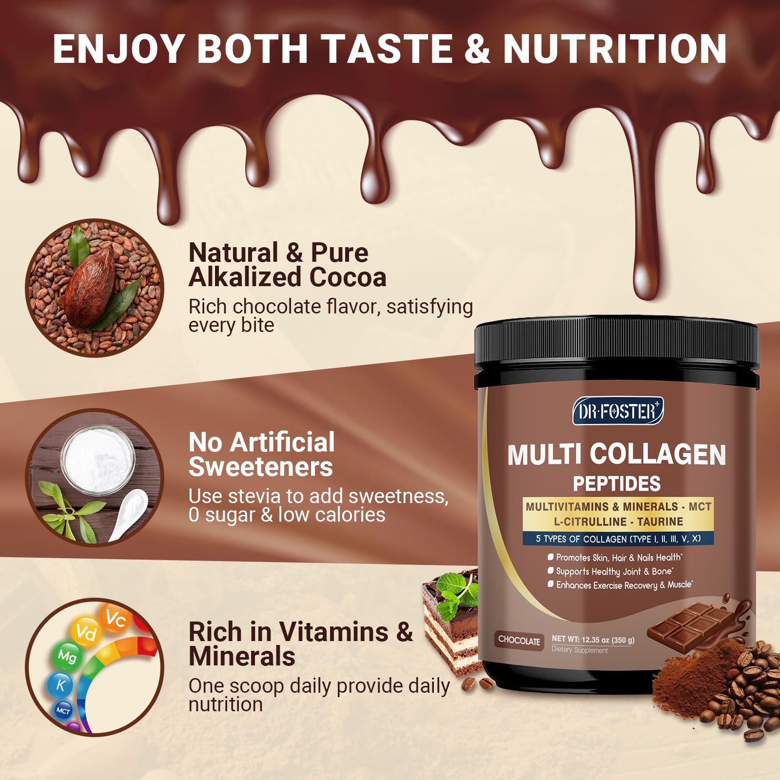 DRFOSTER Chocolate Collagen Peptides Powder for Women & Men, Multi Type I II III V X Collagen with multivitamins & Minerals for Skin, Hair & Nails & Joints, Non-GMO, 35 Servings DRFOSTER buy supplements canada