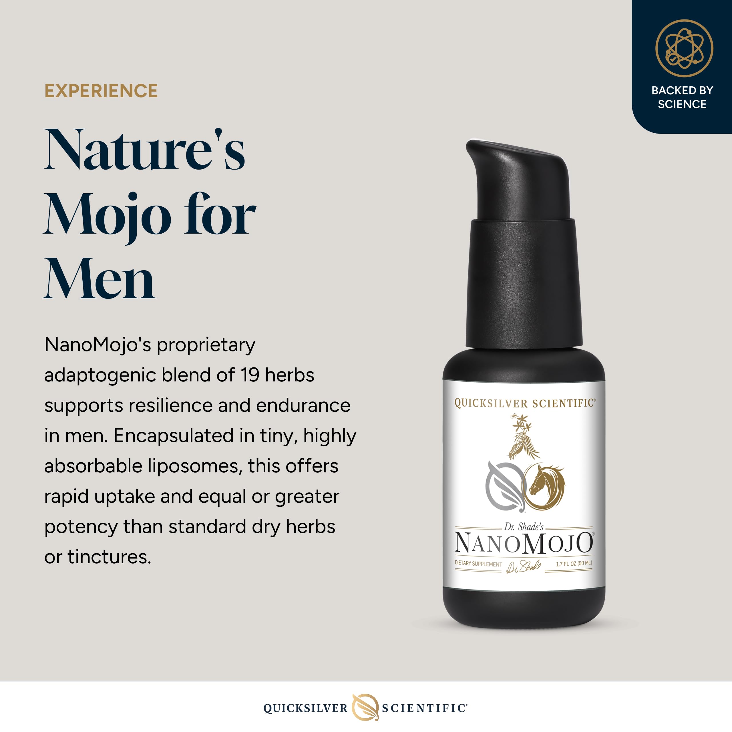 Quicksilver Scientific NanoMojo - Male-Specific Endurance Elixir & Energy Boost Support - 19 Herbs Including Epimedium for Men, Rhodiola Extract, Herbal Ginseng, and Adaptogenic Herbs (1.7oz / 50ml) Quicksilver Scientific buy supplements canada