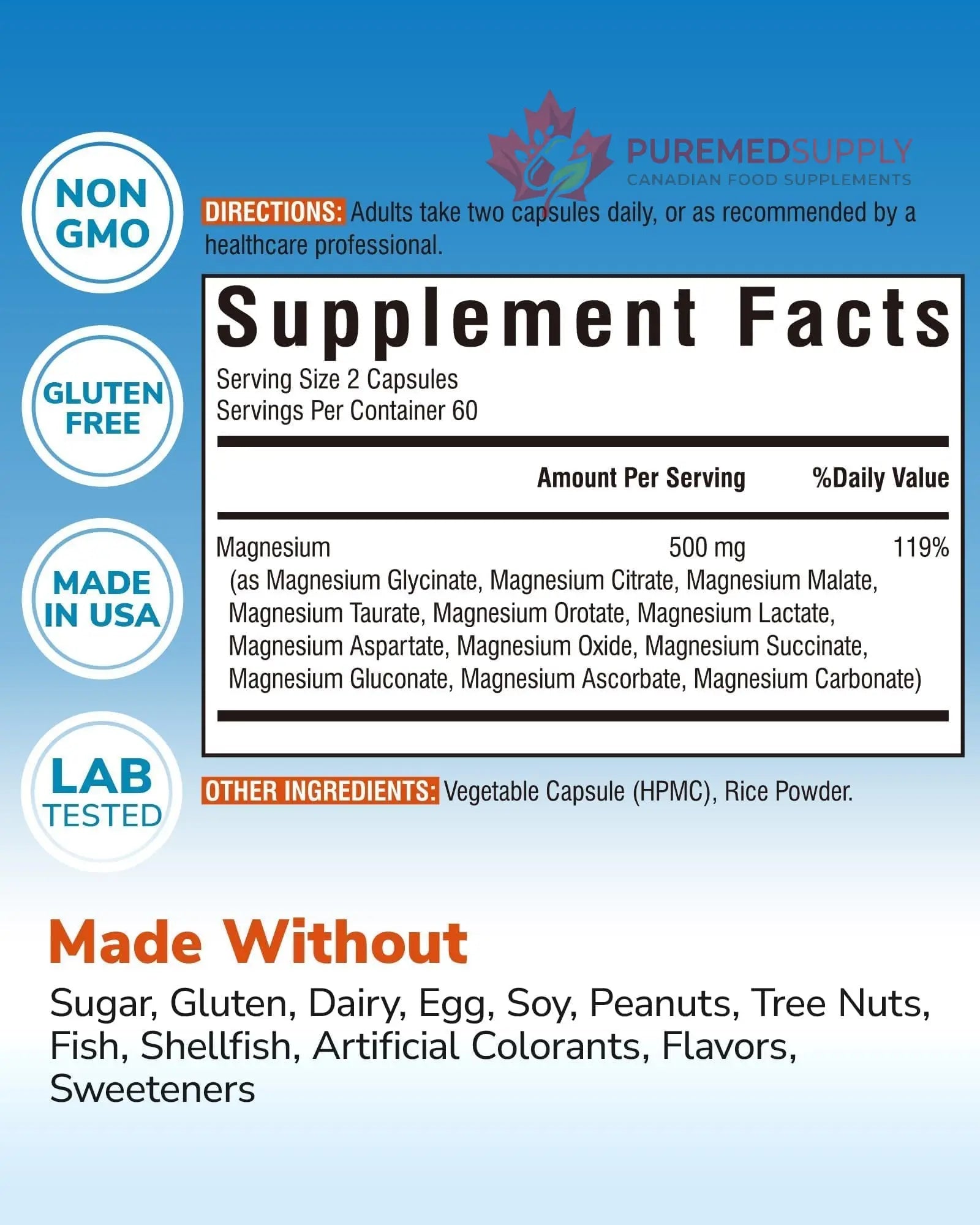 Vitalibre 12 in 1 Magnesium Complex Supplement 500mg | Max Absorption Chelated Magnesium Glycinate Citrate Malate & More for Bone, Nerve & Digestive Support | Non-GMO Vegan Capsules (120 Count) Vitalibre buy supplements canada