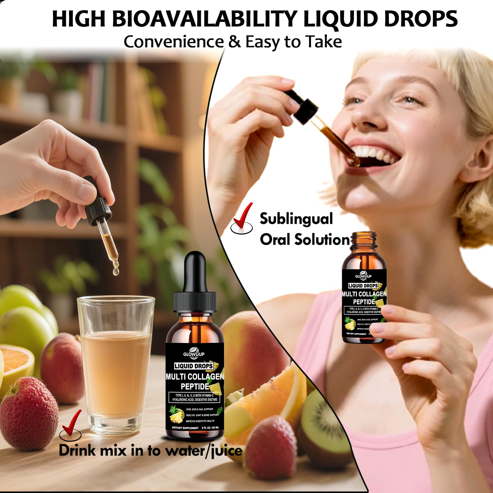 Multi Collagen Peptides Liquid Drops for Women & Men-Type I, II, III, V, X丨Hydrolyzed Collagen Peptides, Collagen Proteins W. Hyaluronic Acid, Biotin & Vitamin C for Hair Skin & Joint Gut Health GLOVVUUP buy supplements canada