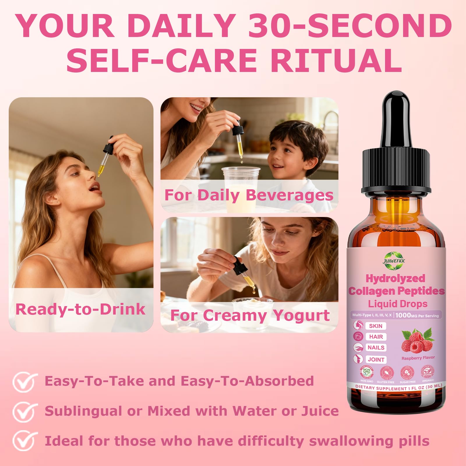 JUIWEFKK Hydrolyzed Collagen Peptides Liquid Organic Collagen Complex w. Biotin, Vitamin C & Hyaluronic Acid, Liquid Collagen Types I, II, III, IV, V for Hair, Skin, Nails & Joint Healthd JUIWEFKK buy supplements canada