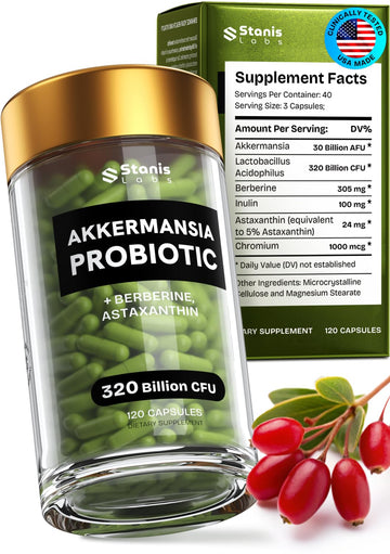 Akkermansia Muciniphila Probiotics 320 Billion CFU| Probiotic and Prebiotic | Akkermansia Probiotics for gut health | Inulin Prebiotic Fiber Capsules Astaxanthin & Berberine & Chromium | 120 capsules Stanis Labs buy supplements canada