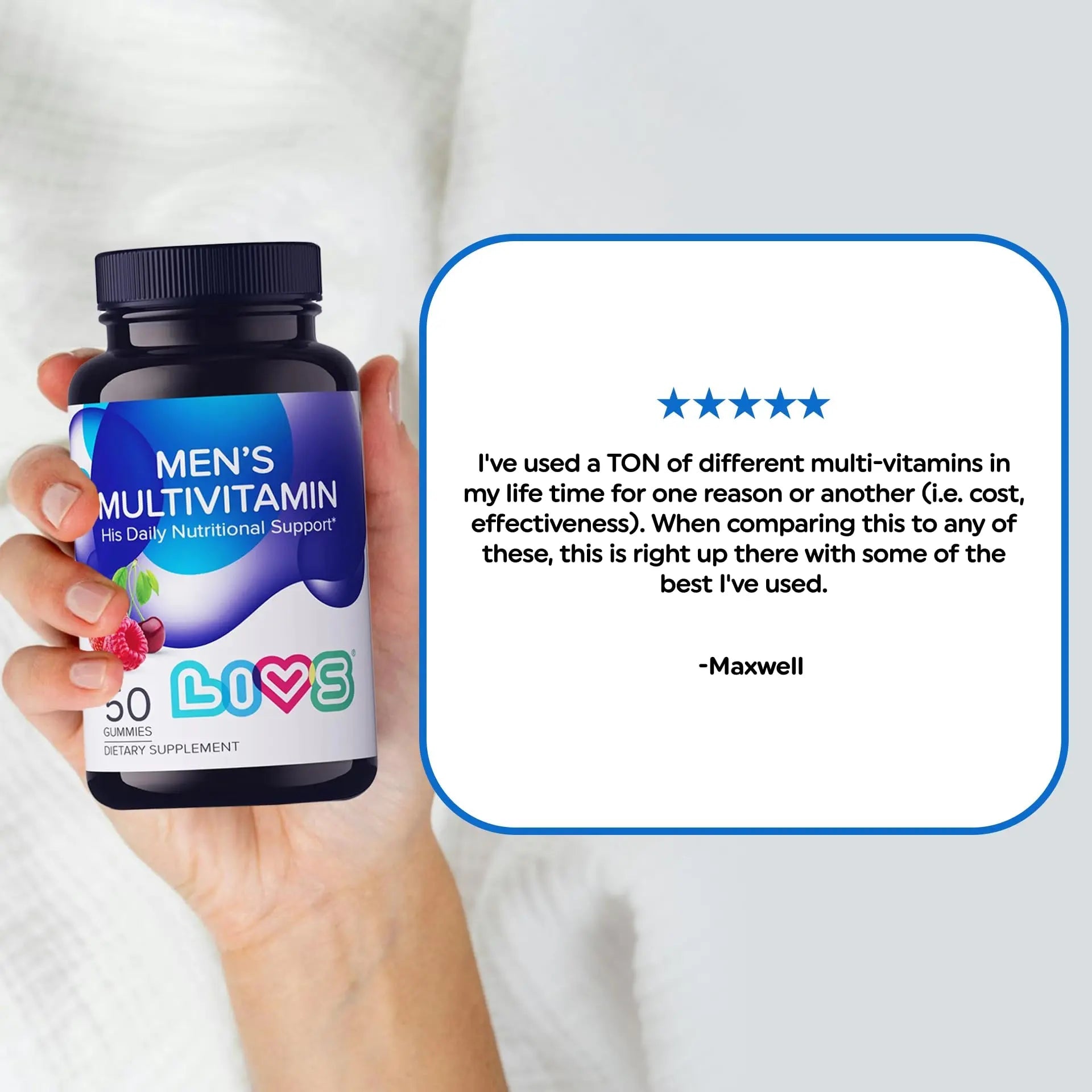 LIVS Men’s Multivitamins Gummies | Chewable Multivitamins for Men Health, Iron & Immune Support | Daily Vitamins with Zinc, Vitamin D3, B12, Biotin & More | LIVS buy supplements canada
