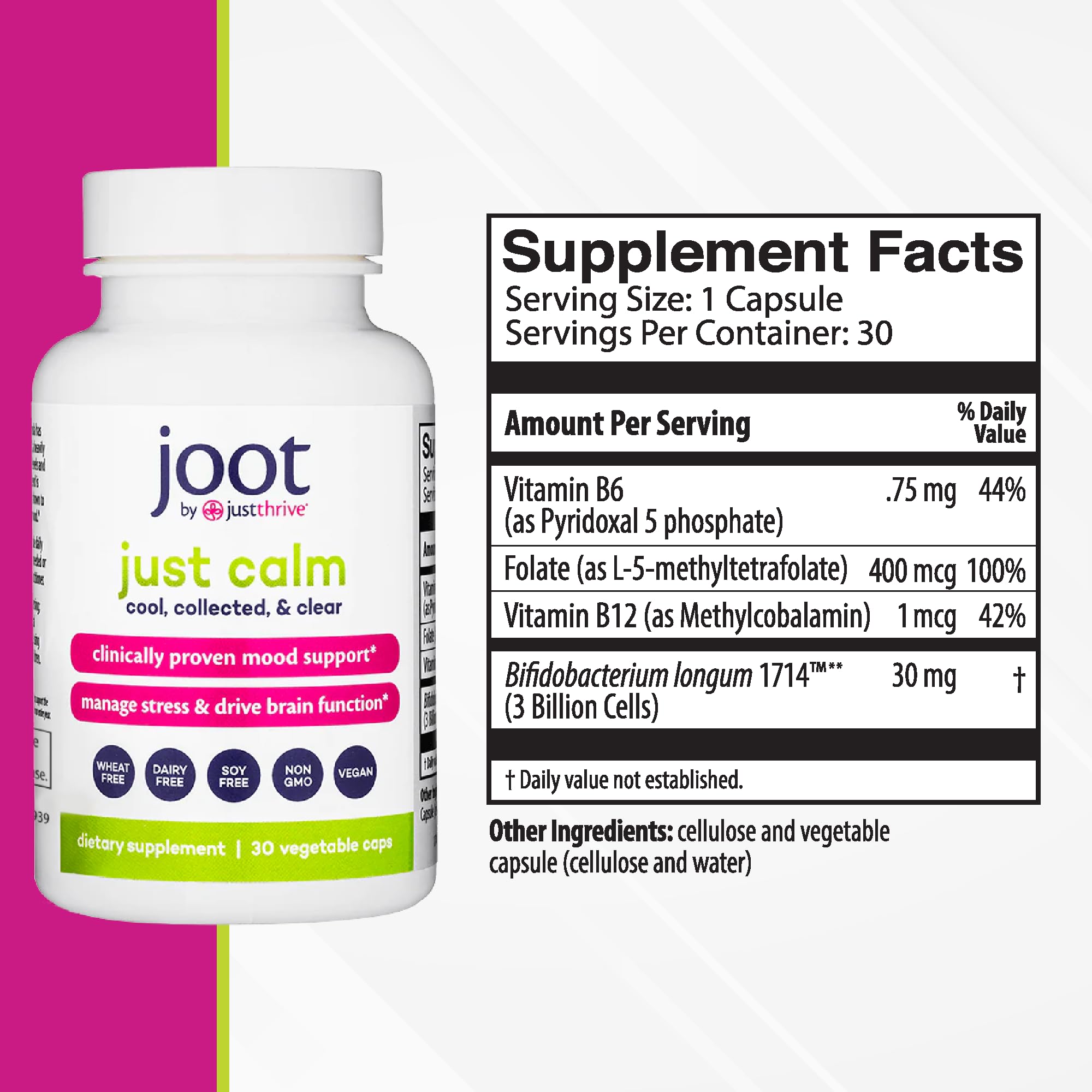 Just Thrive - Just Calm - Cortisol Manager - Calming, Memory, and Mood Support Supplement - Vegan, 30 Calm Capsules Just Thrive buy supplements canada